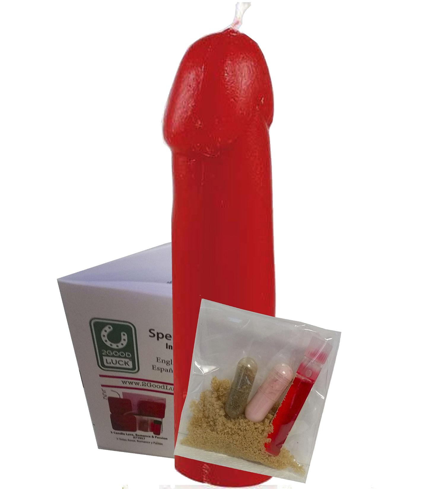 Red Male Genital Candle Kit | Seduction & Fertility Spells | Witchcraft & Pagan Rituals with Oil Powders and Herbs - Buy Online on GoSupps.com