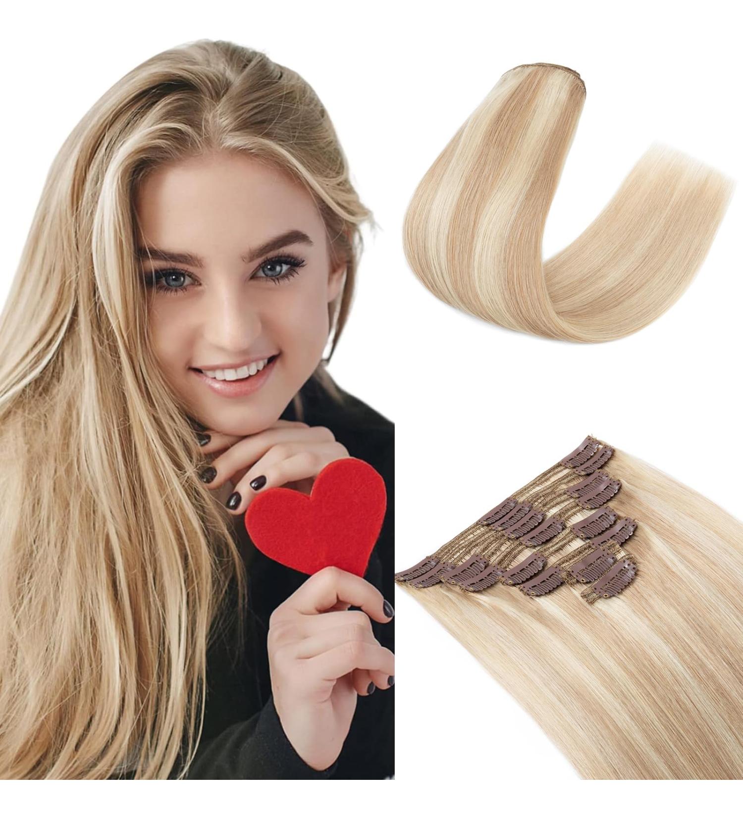 Elailite Clip-In Extensions - 40cm Real Remy Hair 130g 8 Tresses #18P613 Ash Blond Mix - Perfect for Full Hair Volume - Buy Online on GoSupps.com