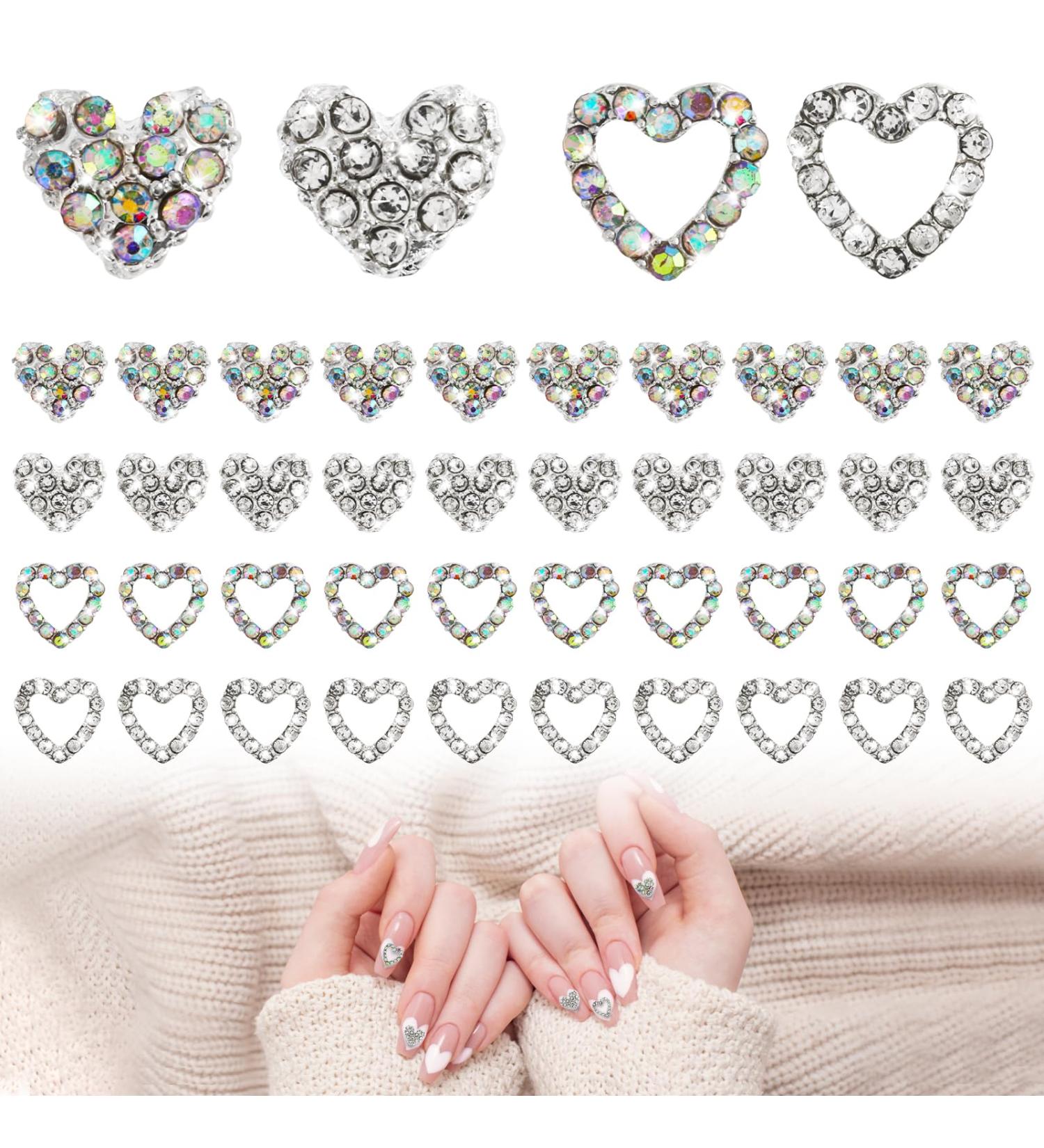 Thinp 40 Heart Nail Charms - 3D Diamond Rhinestones for Women, Girls - Valentine's Day Wedding Manicure - Buy Online on GoSupps.com