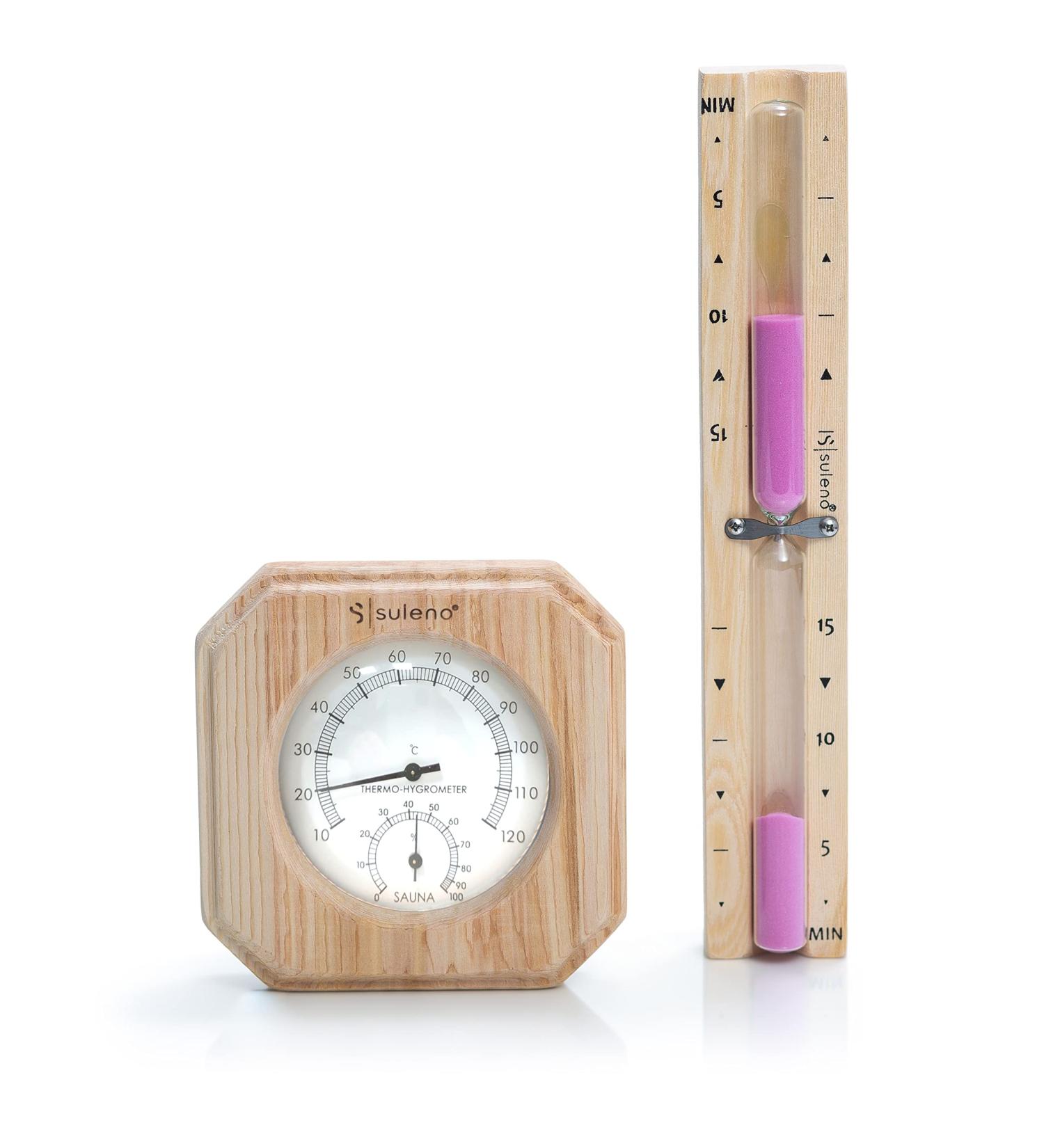 SULENO ANNA 2-Piece Sauna Set | Premium Sauna Accessories - Hourglass Thermometer & Hygrometer for Perfect Climate Control - Buy Online on GoSupps.com