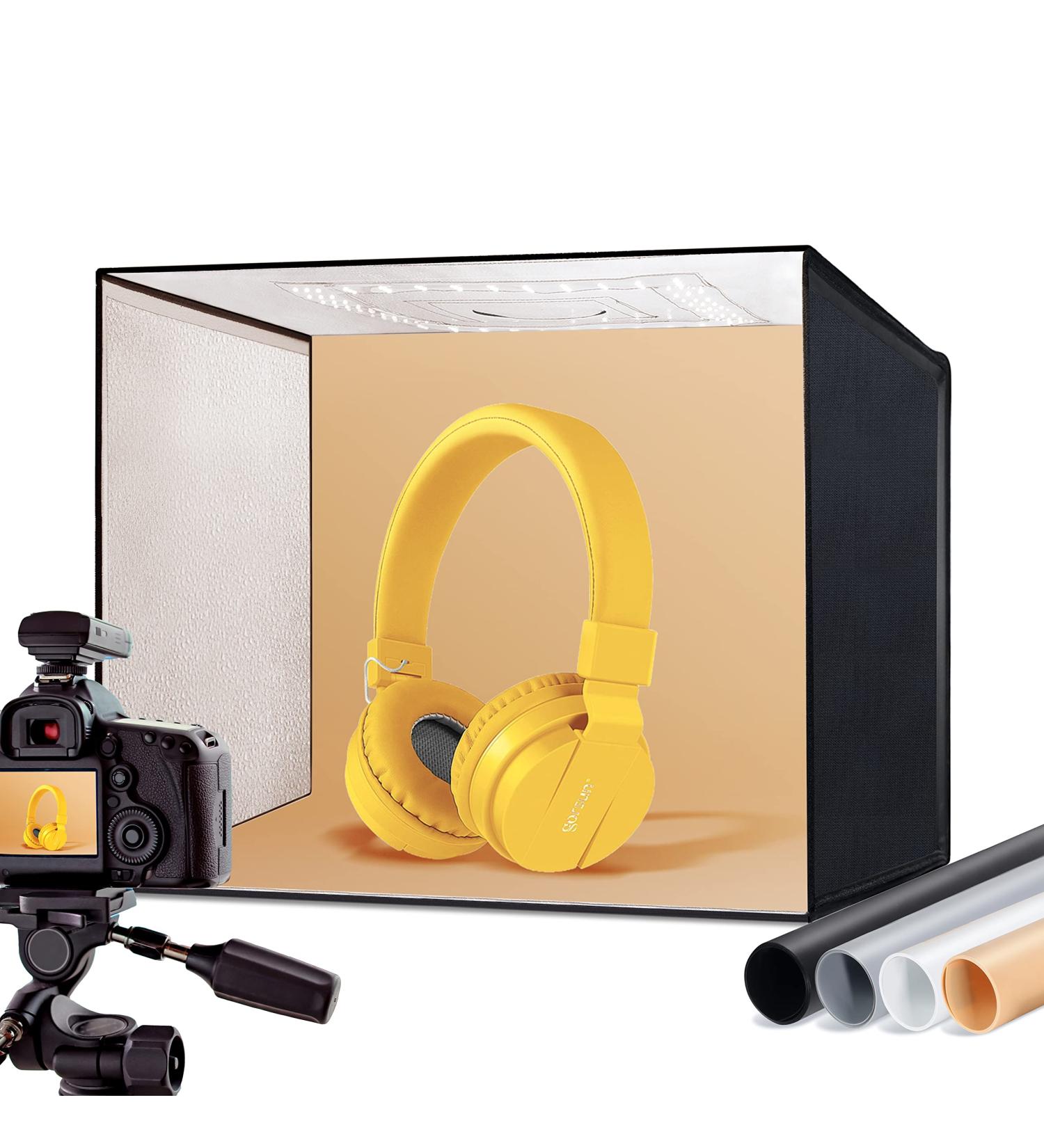 RALENO 24W Photo Studio Light Box 16x12x12 - Portable Photography Tent with 5500K Daylight Bulbs and 80 LED Beads - 94 CRI - Includes 4 PVC Anti-Dust Backgrounds - PKL-D440 - Buy Online on GoSupps.com