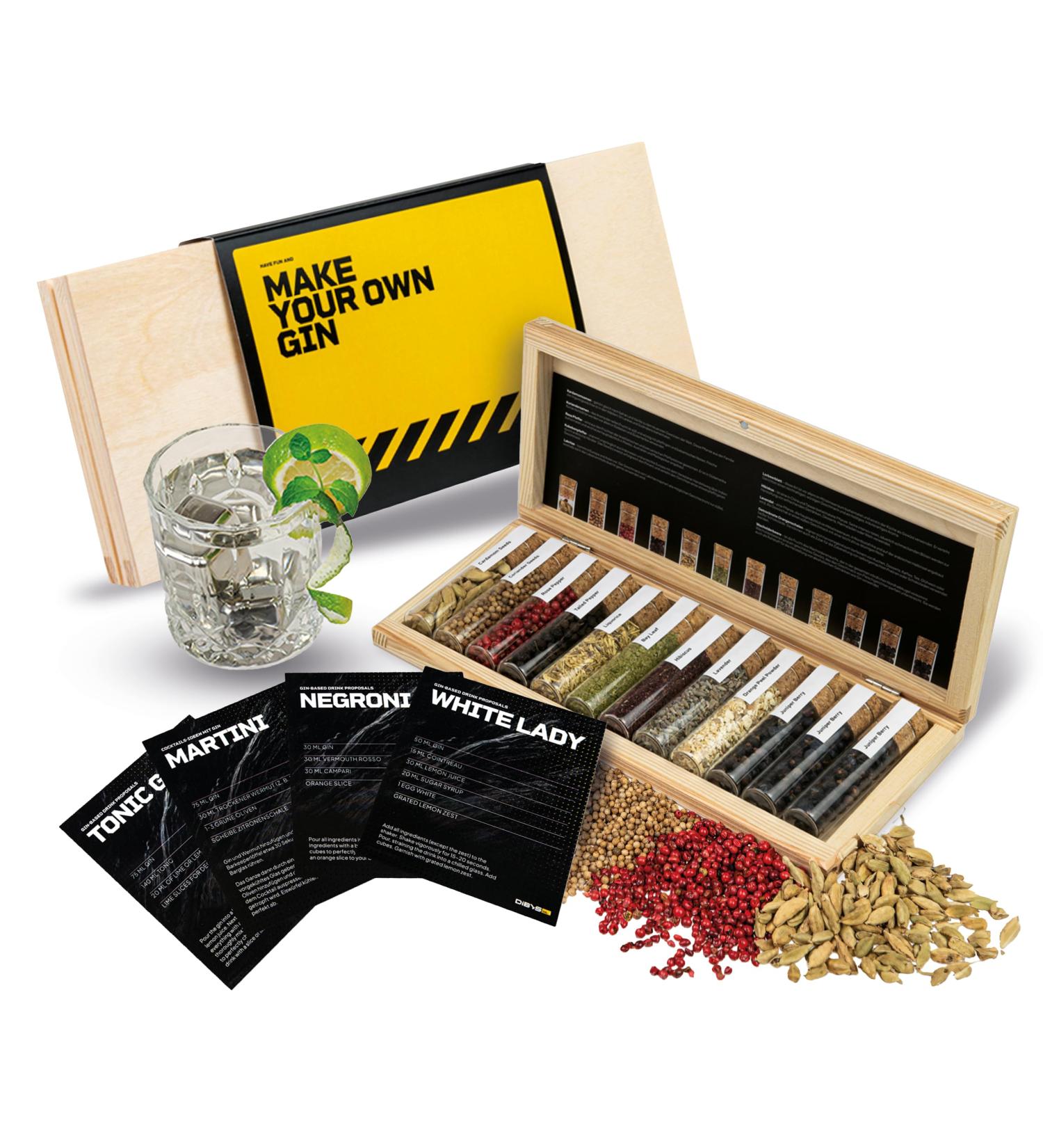 Dbys Mini Gin Spice Set | 12 Botanicals for Gin & Cocktails | Includes Recipe Cards Spice Lexicon & Elegant Wood Box | Perfect Gift for Men & Women - Buy Online on GoSupps.com