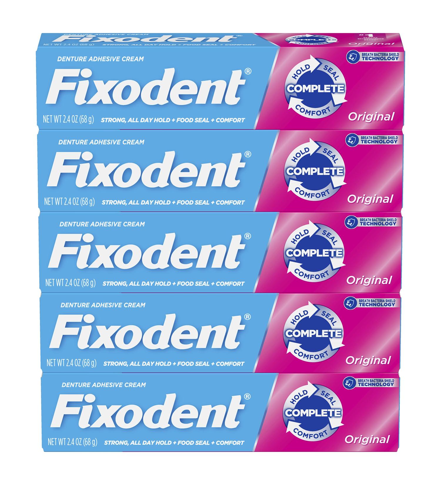 Fixodent Original Secure Denture Adhesive Cream 2.4oz (Pack of 5) - For Full & Partial Denture Wearers - Buy Online on GoSupps.com