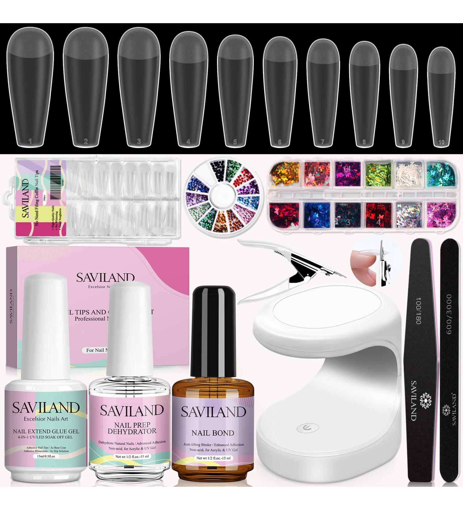 Saviland All-in-One Nail Kit with 240 Matte T-Shape Nail Tips, Glue Gel, LED Lamp - for Salon Quality Nails at Home - Buy Online on GoSupps.com