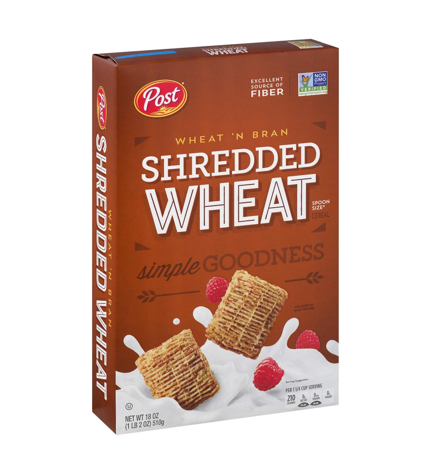 PACK OF 7 - Post Shredded Wheat Spoon Size Wheat'n Bran Cereal 18 oz. Box