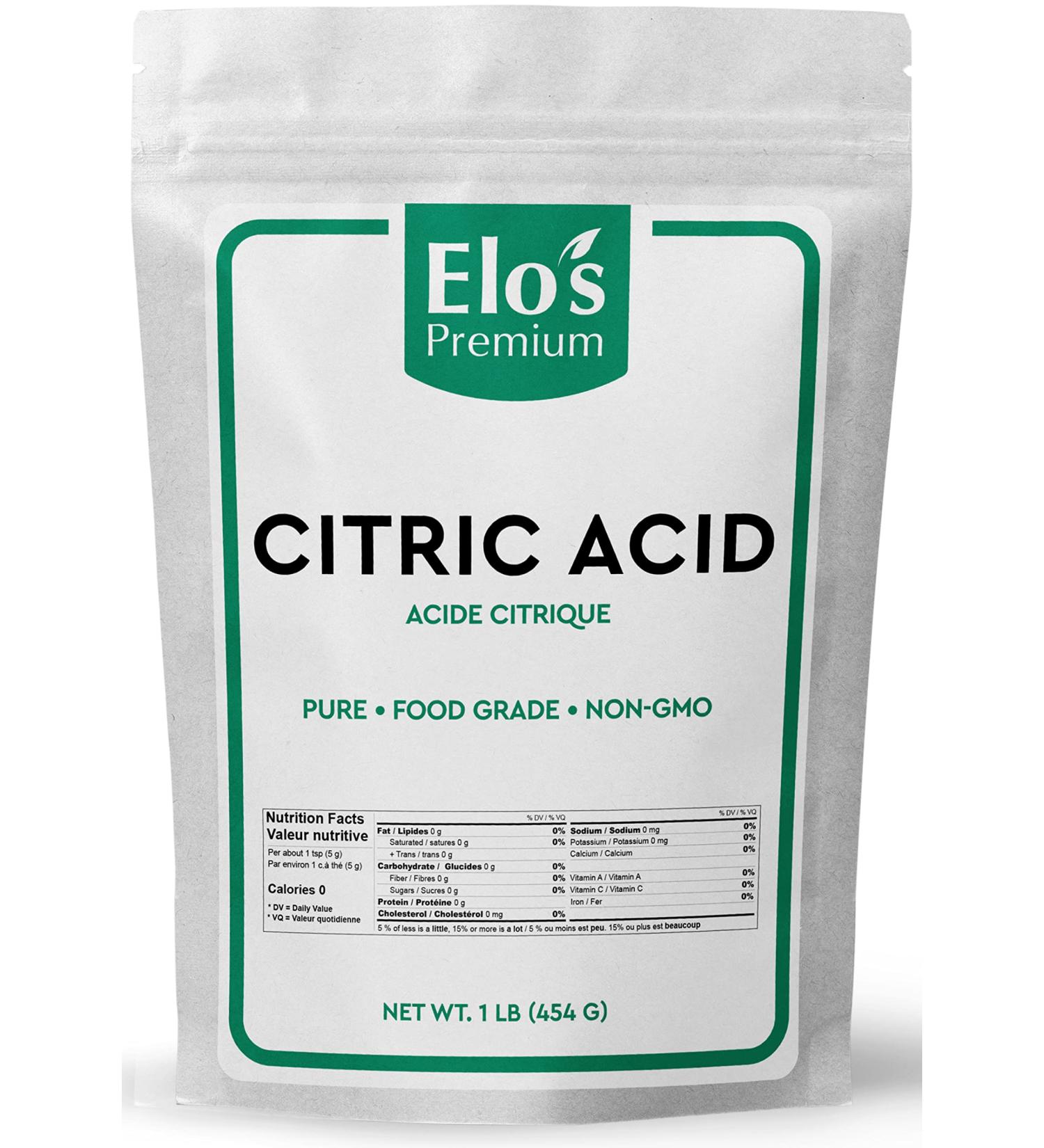 Citric Acid (1LB) by Elo s Premium |100% All-Natural Food Grade Flavour Enhancer| Packaged In Canada| Used As Household Cleaner and Preservative| Non-GMO Kosher and Halal Friendly Gluten Free| Make Skincare Cooking Baking Bath Bombs and More - Buy Online on GoSupps.com