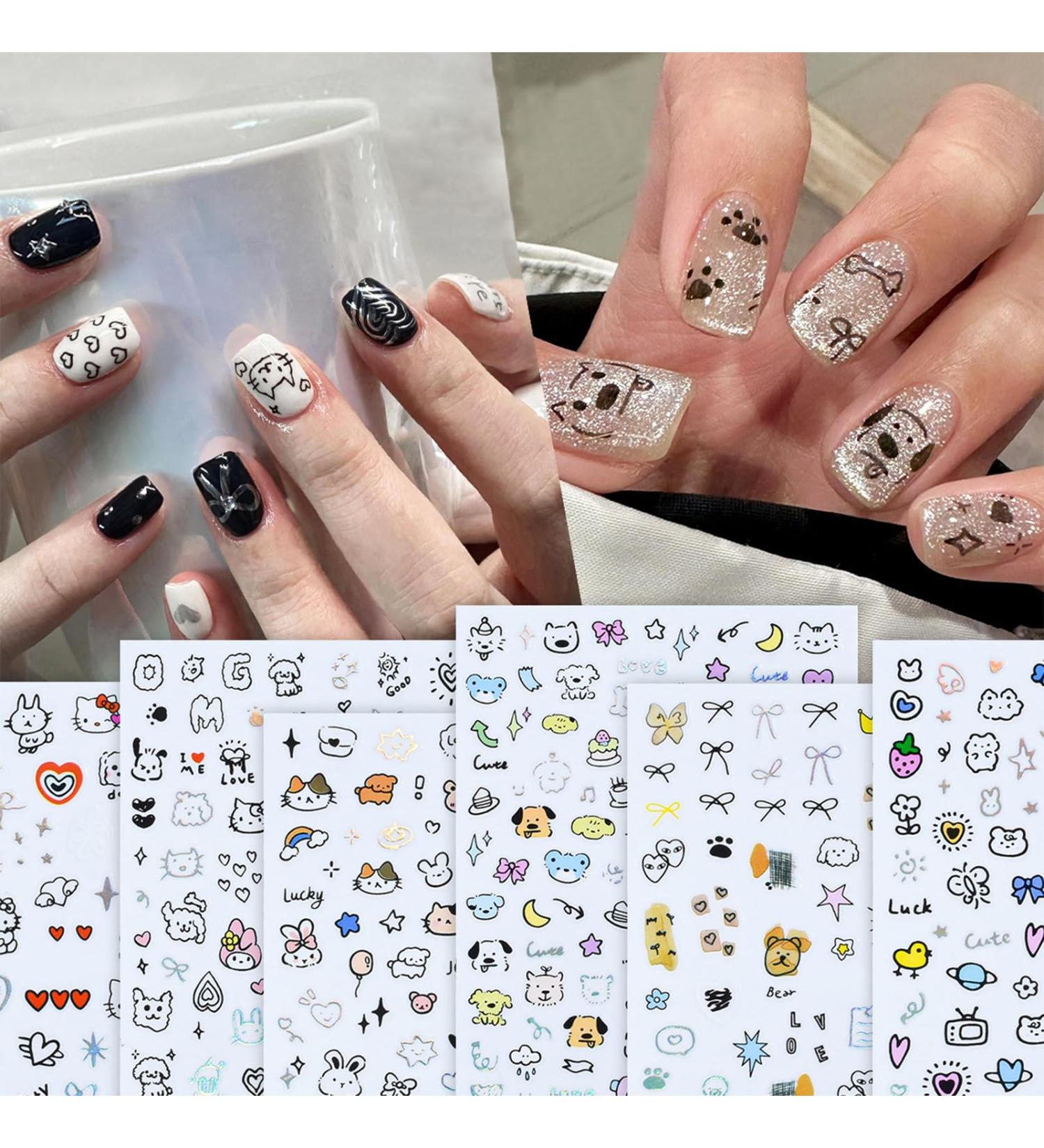 6 Sheets Animal Cute Nail Art Stickers Lovely Self-Adhesive Nail Decals Cat Dog False Nail Stickers Unique Nail Art Decoration for Women or Girls - Buy Online on GoSupps.com