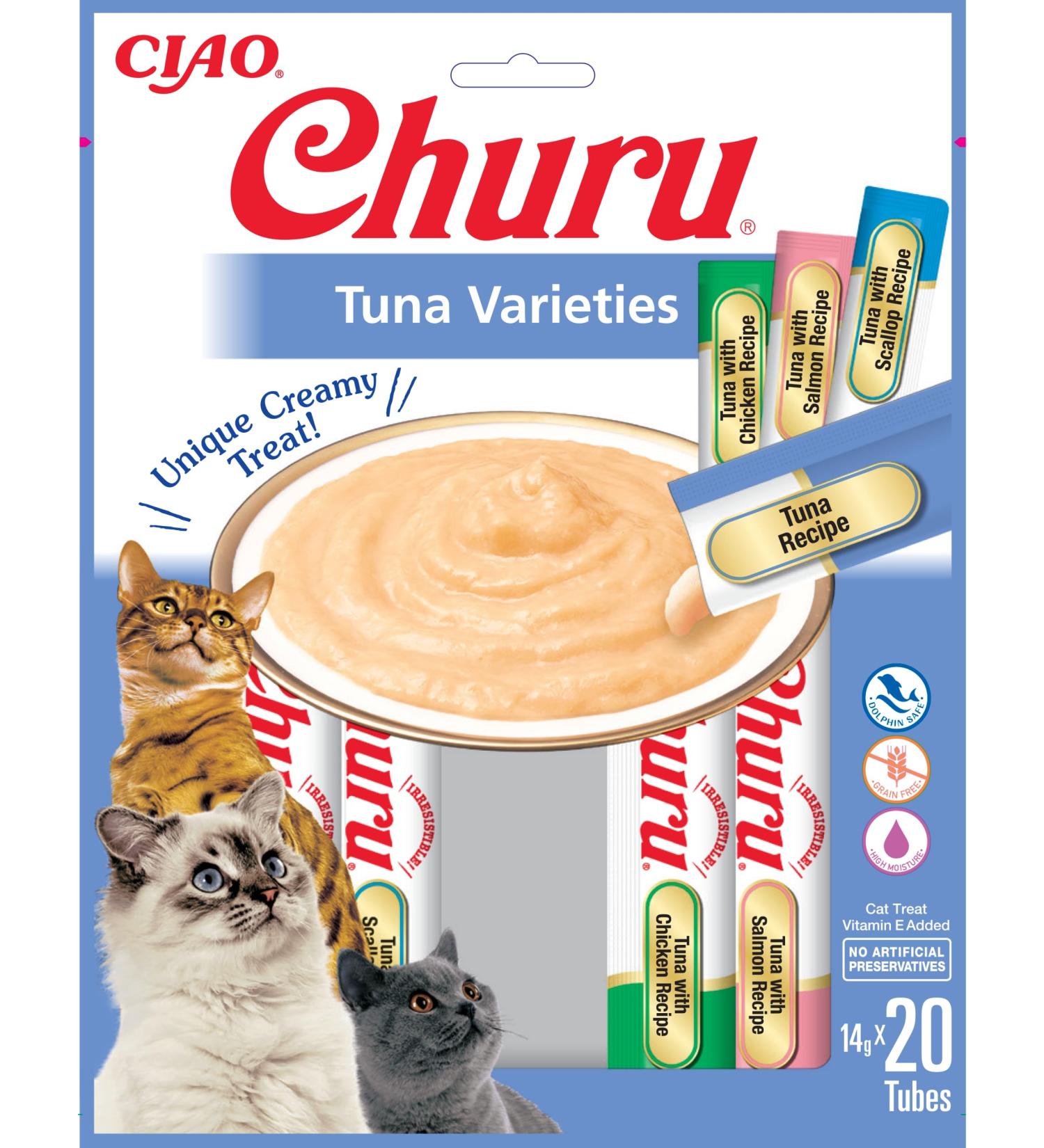Inaba Churu Puree Katzeneckerli Multipack - 20 Tubes of Tuna Chicken & Seafood Treats for Cats | 14g Each - Buy Online on GoSupps.com