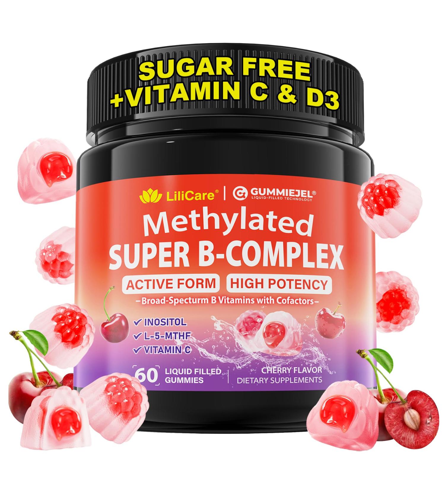 Methylated B Complex Vitamins for Women Men, Active Form Super Vitamin B Gummies, Multivitamin B Complex, B Vitamins Supplement w/Methyl B12 1000 mcg, Methylfolate for Energy, Focus, Vegan 60cts - Buy Online on GoSupps.com