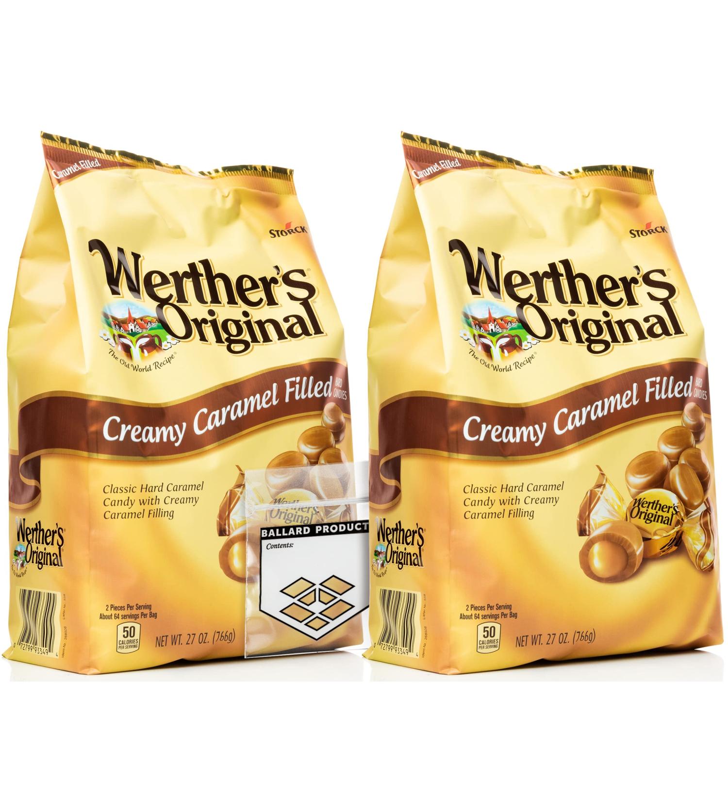 Werther's Original Creamy Caramel Filled Pack of 2 - Bulk Bags of Hard Candy Individually Wrapped (27 oz) Each - Werthers Caramel Filled Candy - Bundle with Ballard Products Pocket Bag - Buy Online on GoSupps.com