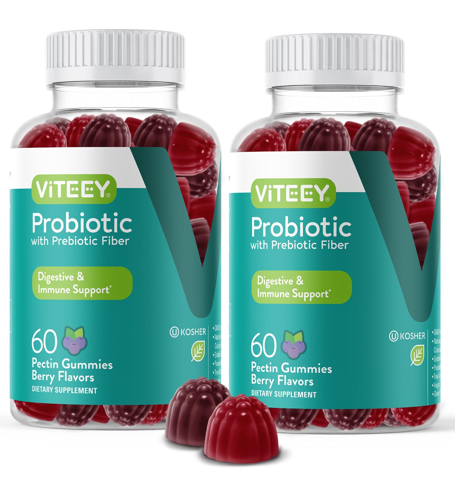 Extra Strength Probiotics Plus Prebiotics Fiber Gummies 2 Billion CFUs - Immune & Digestive Support - Dualbiotic Vegan Chewable - Berry Flavor - 60 Count (Pack of 2) - Buy Online on GoSupps.com