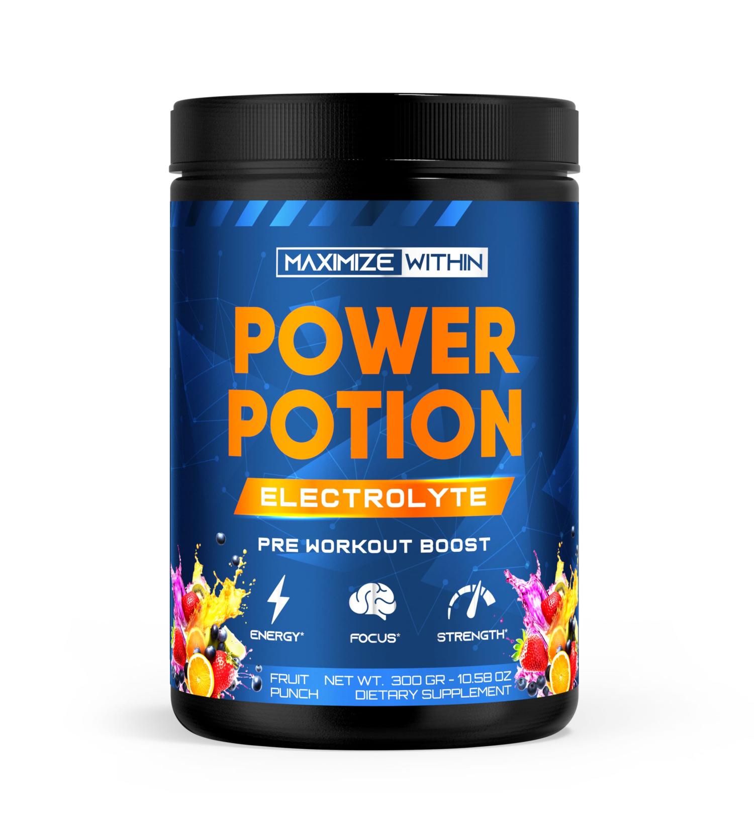 Maximize Within Power Potion Electrolyte Pre-Workout Boost with Creatine for Performance Beta Alanine for Muscle L-Citrulline for Pump Fruit Punch 10.58 oz - Buy Online on GoSupps.com