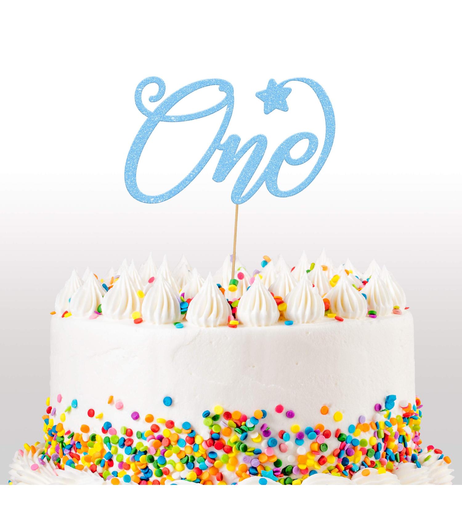 Cakeshop 1st Birthday Glitter Cake Topper Age 1 Cake Topper Decoration 1st Anniversary - Double Sided 400gsm Glitter Card Choice 14 of Colours and Loads of Styles (Baby Blue) - Buy Online on GoSupps.com