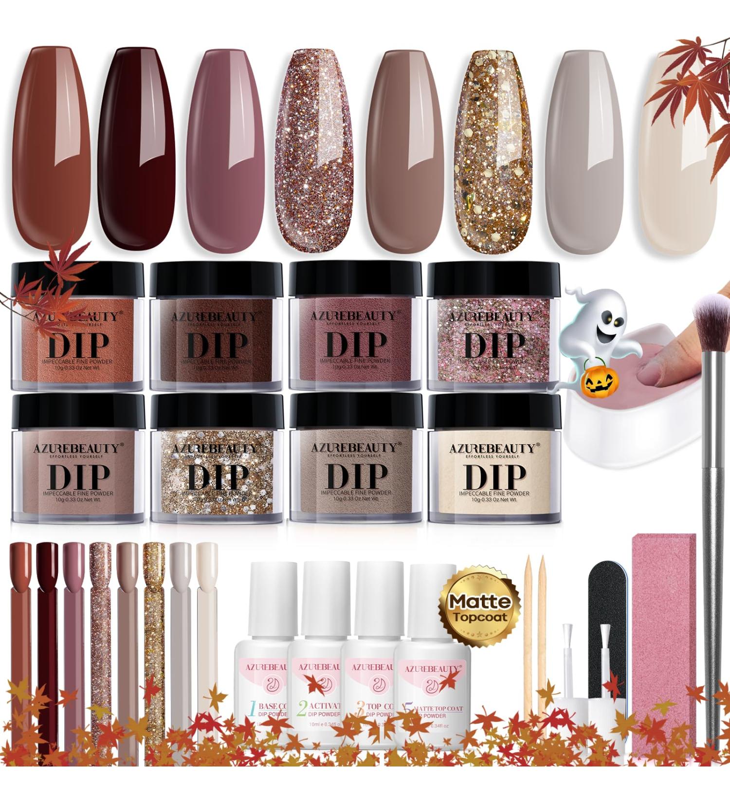 AZUREBEAUTY 30Pcs Dip Powder Nail Kit - 8 Fall Winter Colors Nail Sticks Base/Top Coat & Activator for Salon Quality French Manicure - Buy Online on GoSupps.com