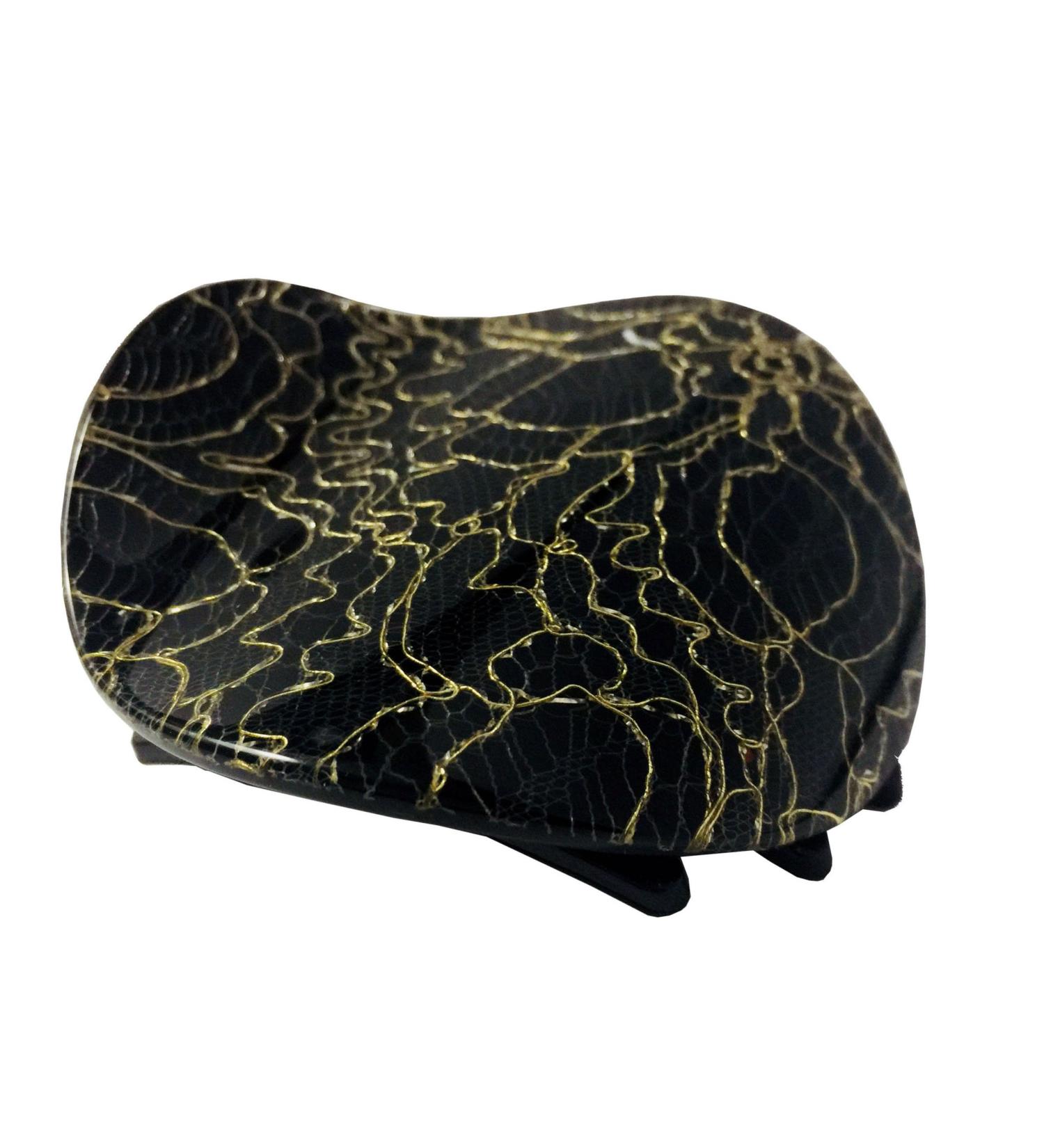 French Amie Onde Golden Lace Black Handmade Celluloid Hair Claw Clamp - Buy Online on GoSupps.com