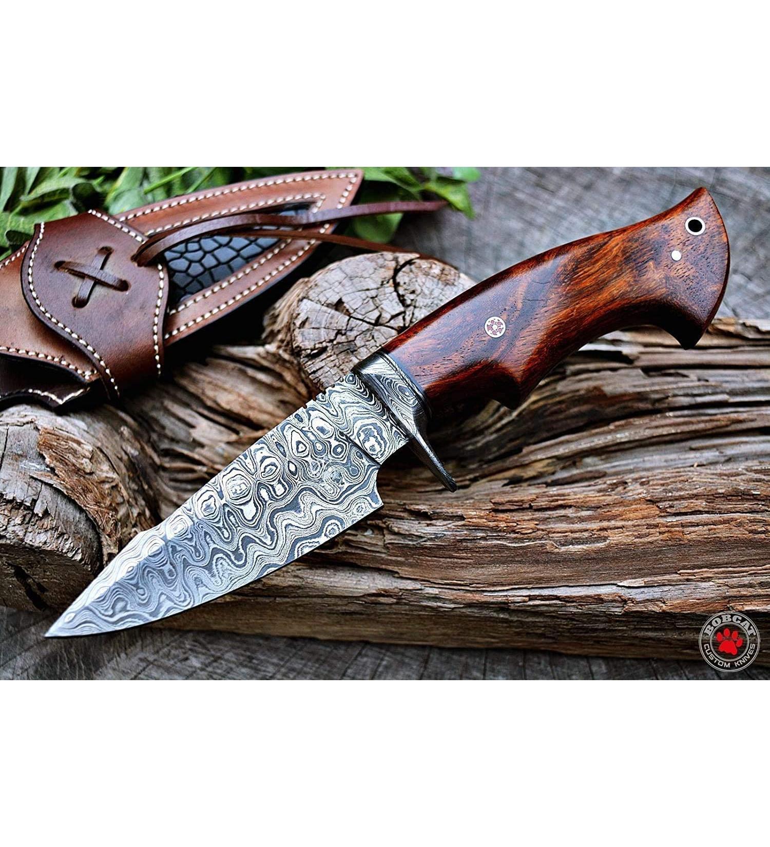BigCat Handmade Damascus Hunting Knife with Sheath - 10' Fixed Blade Walnut Handle | EDC Survival Knife for Men - Buy Online on GoSupps.com