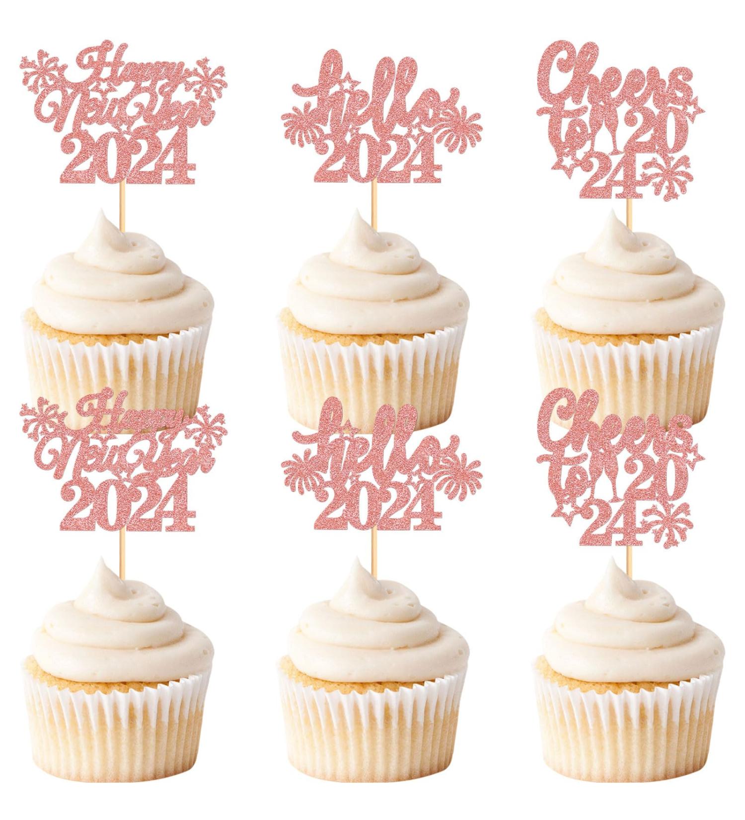 Keaziu 24 Pcs Happy New Year Cupcake Toppers Cheers to 2024 Picks Hello 2024 Cupcake Toppers for Congratulations 2024 Happy New Year Eve Holiday Theme Holiday Party Decoration Hello Pink - Buy Online on GoSupps.com