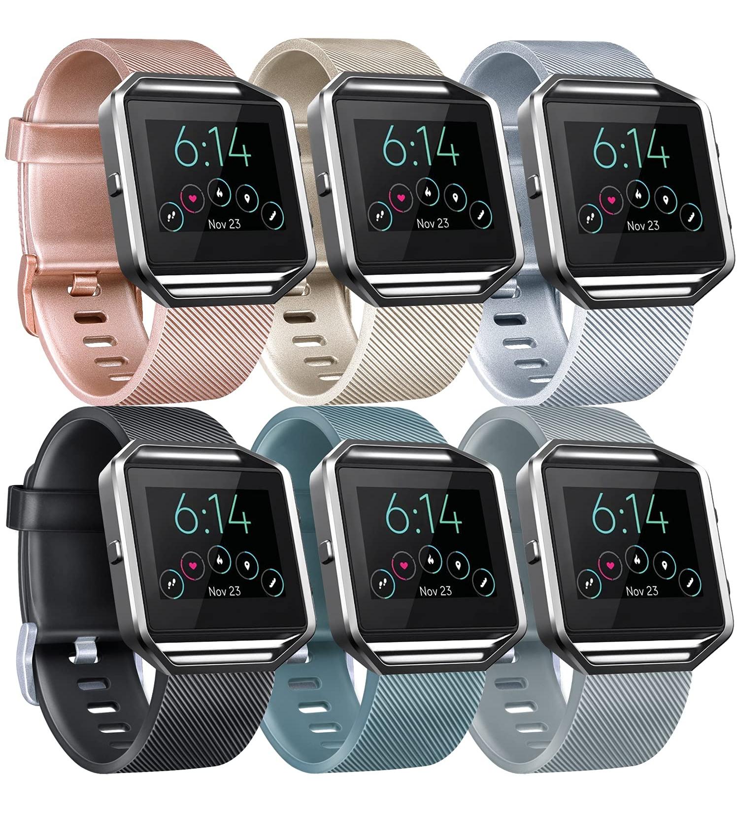 6 Pack Sport Bands for Fitbit Blaze - Soft Silicone Wristbands in Rose Gold, Silver, Gold, Black, Gray, Slate - Large Size for Women and Men - Buy Online on GoSupps.com