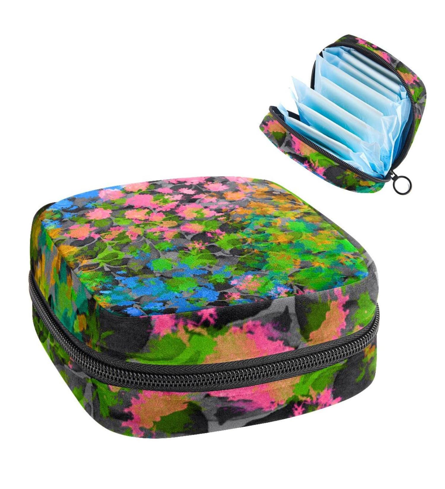 Floral Abstract Sanitary Napkin Storage Bag | Menstrual Cup Pouch | Nursing Pad Holder | Period Bag for Women & Girls - Multi-colored - Buy Online on GoSupps.com