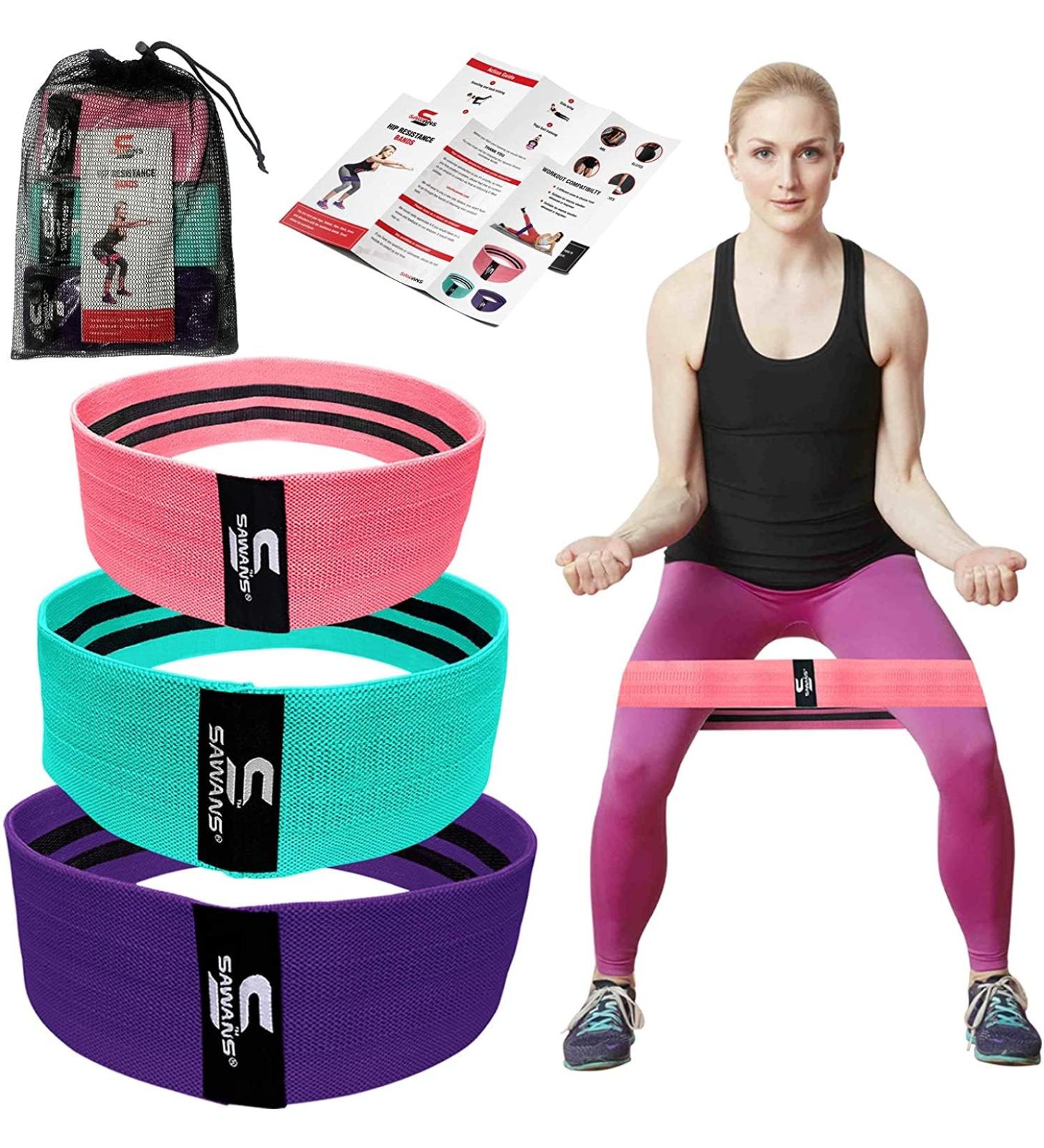 Resistance Bands Set for Legs and Glutes - Non-Slip Booty Bands for Women & Men - Hip Circle Back Stretcher - Includes Workout Booklet - Set of 3 (Pink-Blue-Purple) - Buy Online on GoSupps.com
