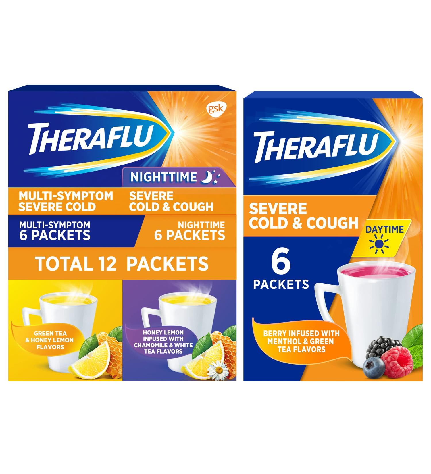 Theraflu Multi-Symptom Severe Cold and Cough Combo 12 ct + Daytime Relief 6 ct Powder - Buy Online on GoSupps.com