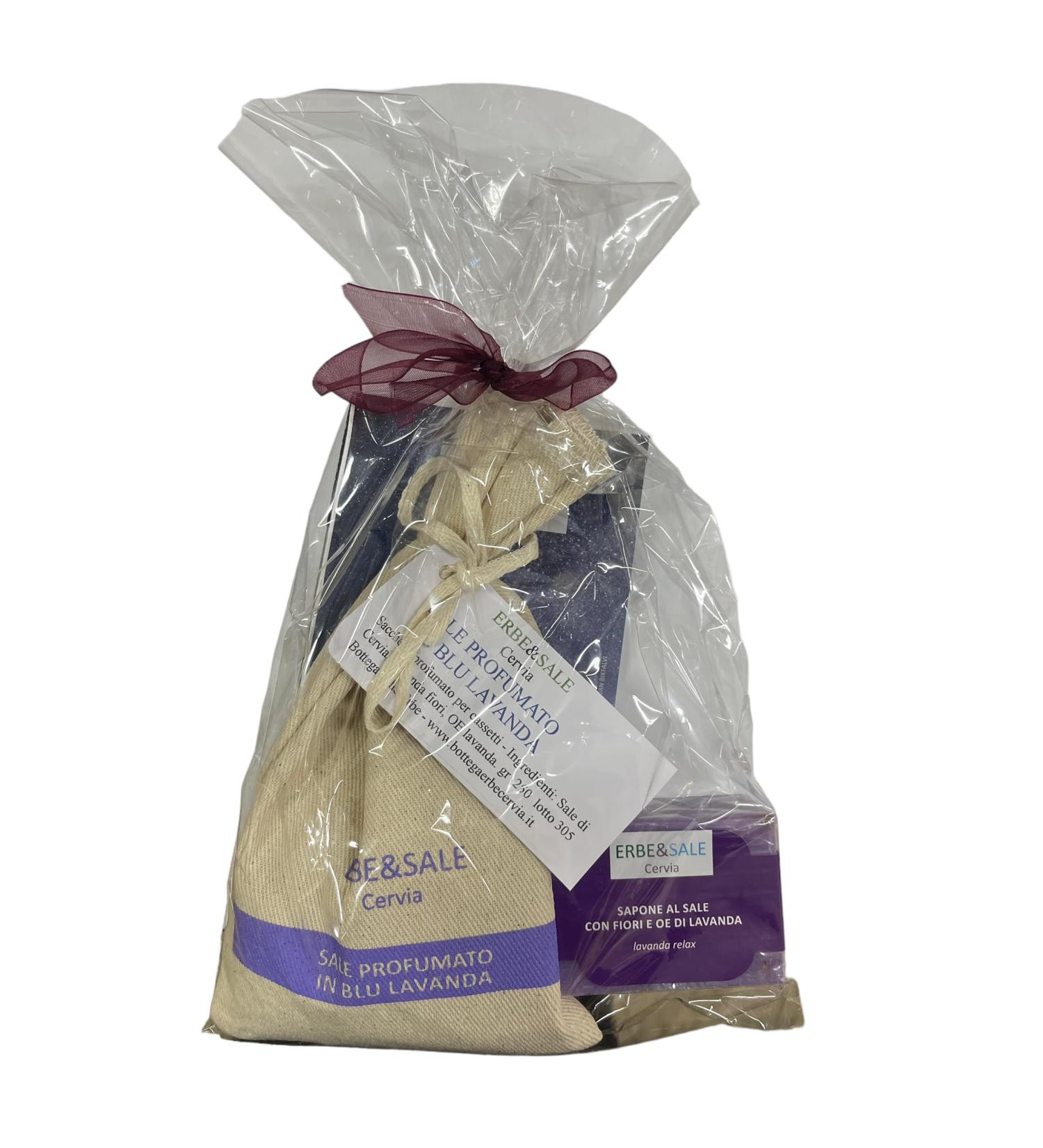 Herbs & Salt Gift Set: Salt soap with lavender flowers and oils 100g + lavender-blue scented salt 250g