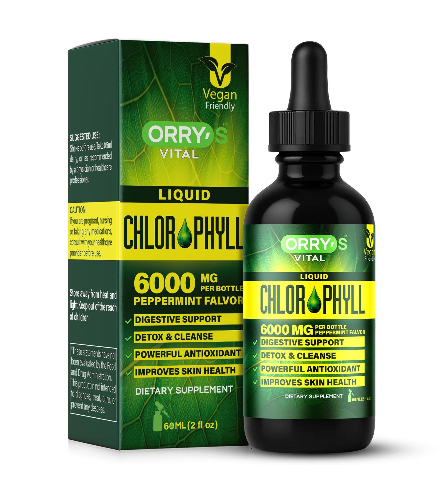 Orry's Vital Organic Chlorophyll Liquid Drops 6000mg Liquid Chlorophyll Supplement with Mint Flavor for Digestion Energy & Skin - Vegan Internal Deodorant to Detox Full Body 4 Months Supply - Buy Online on GoSupps.com
