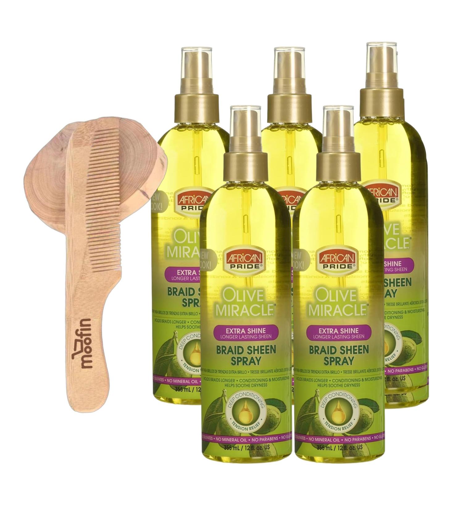 Braid Sheen Spray 13.1 oz - Hair Moisturizer & Conditioning with Coconut & Avocado Oils Lightweight Hold for Braids Twists & Locks Bundle Wooden Comb - Pack of 5 B003VR41JA - Buy Online on GoSupps.com