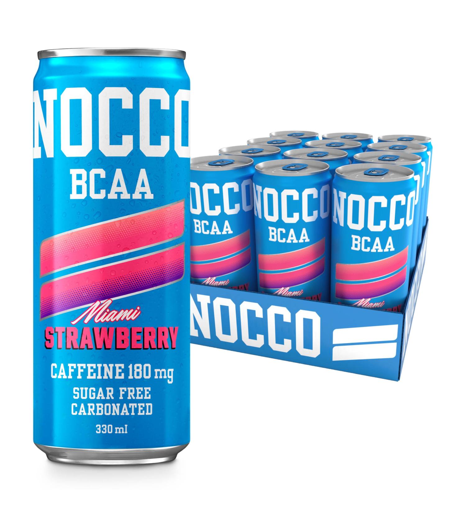  NOCCO NOCCO Energy Drink | BCAA 180mg Caffeine sugar free drinks enhanced with amino acids and vitamins | pre workout fizzy drinks 12 x 330ml (Miami Strawberry) - Buy Online on GoSupps.com