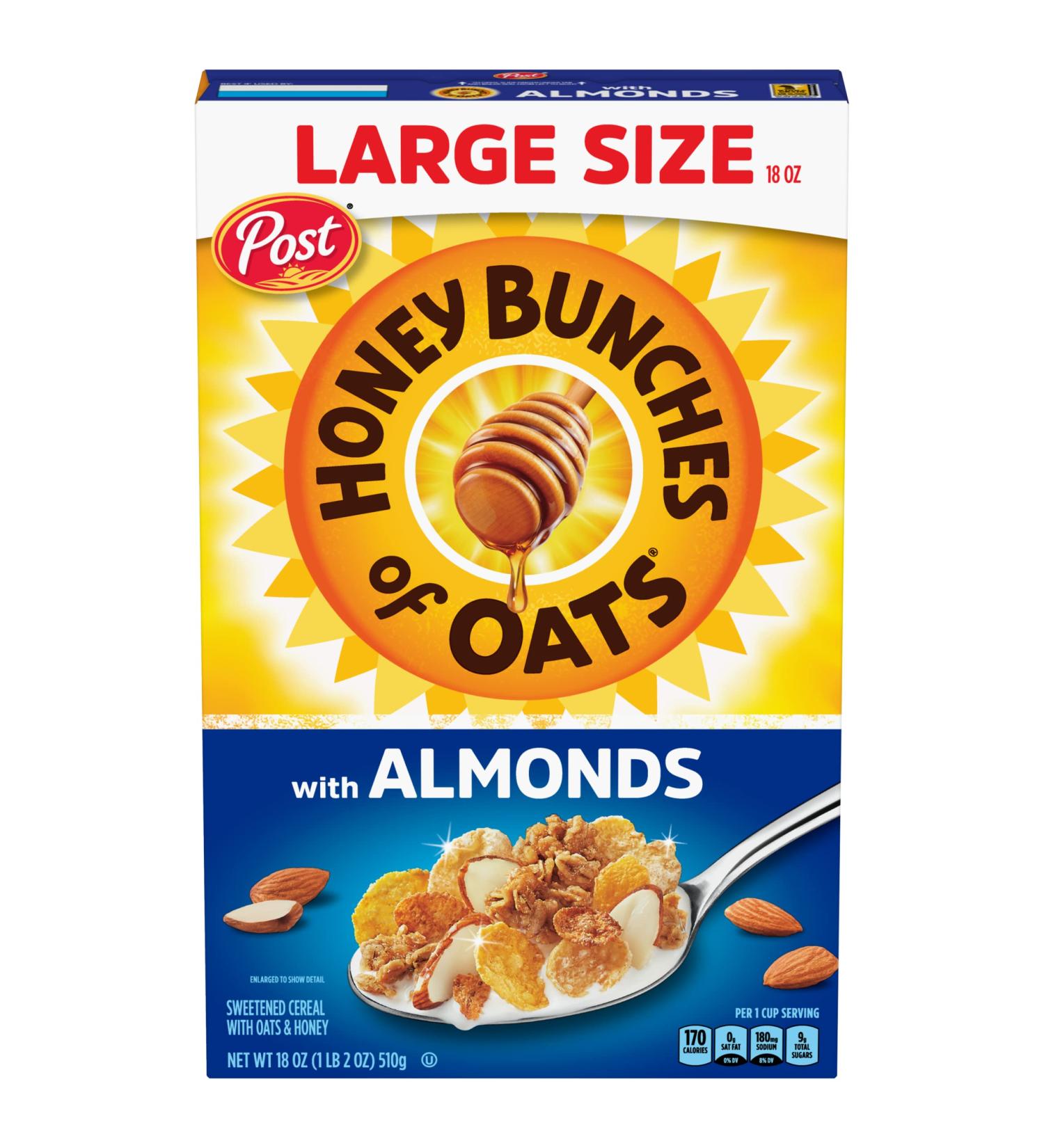 Buy Honey Bunches of Oats with Almonds - Heart Healthy Low Fat Whole Grain Cereal 18 oz - Buy Online on GoSupps.com