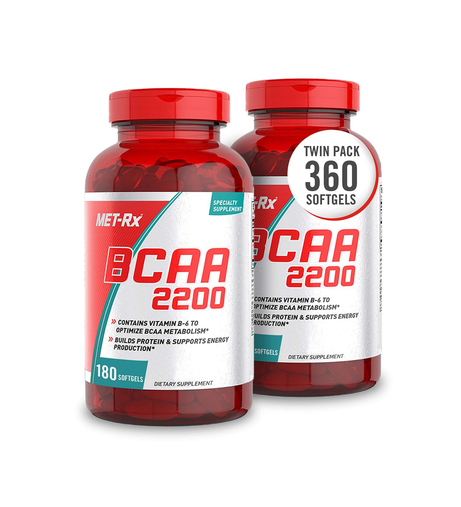 MET-Rx BCAA 2200 Amino Acid Supplement 360 Count for Muscle Recovery - 2 Pack of 180 Softgels - Buy Online on GoSupps.com