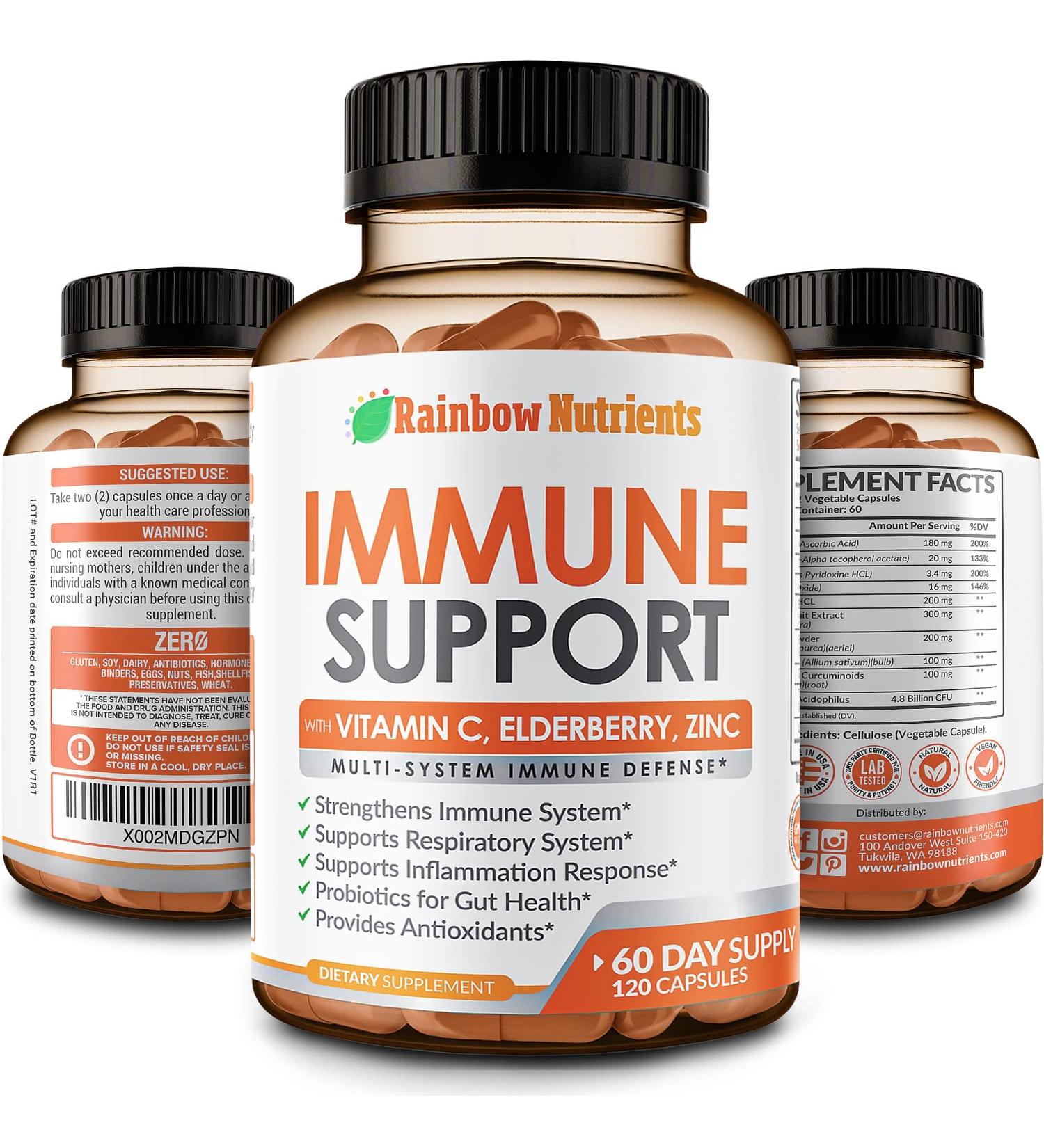 10-in-1 Immune Support Supplement with Vitamin C, Zinc, Elderberry, Echinacea, Turmeric & Probiotics - Dr. Approved Immunity Booster for Respiratory Health - Buy Online on GoSupps.com