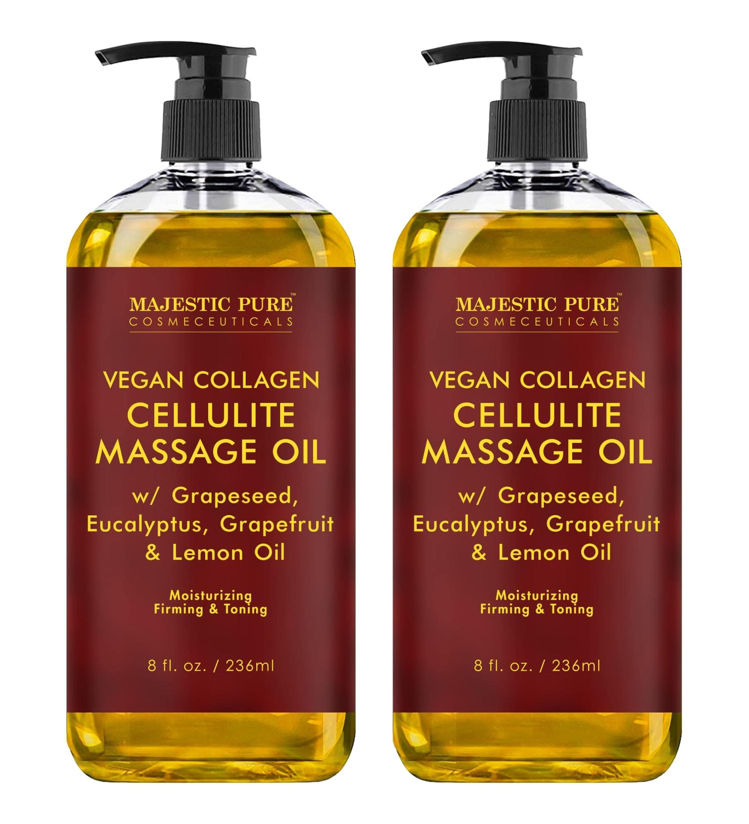 MAJESTIC PURE Cellulite Massage Oil with Vegan Collagen & Stem Cells - Anti Cellulite Essential Oil Blend for Skin Tightening and Firming - 16 fl oz - Buy Online on GoSupps.com