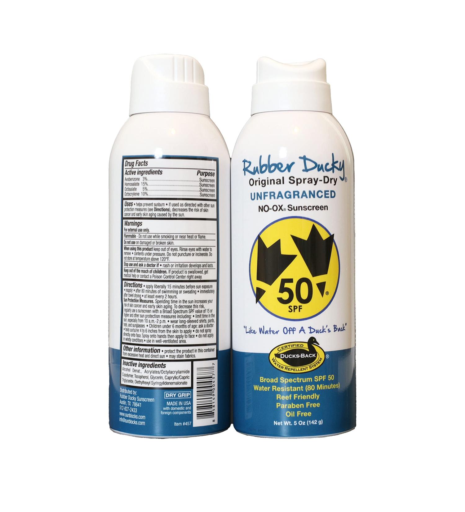 Rubber Ducky SPF 50 Original Spray-Dry Sunscreen - 5 oz Unfragranced Oil-Free Formula | Oxybenzone & Octinoxate-Free | Face and Body Protection - Buy Online on GoSupps.com