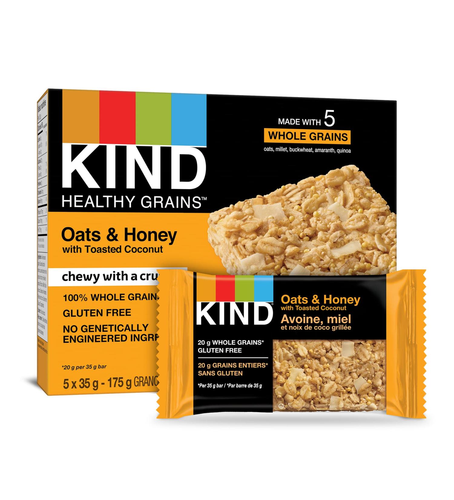 KIND Healthy Grains Bars Oats & Honey with Toasted Coconut Gluten Free 35 Grams 5 Count - Buy Online on GoSupps.com