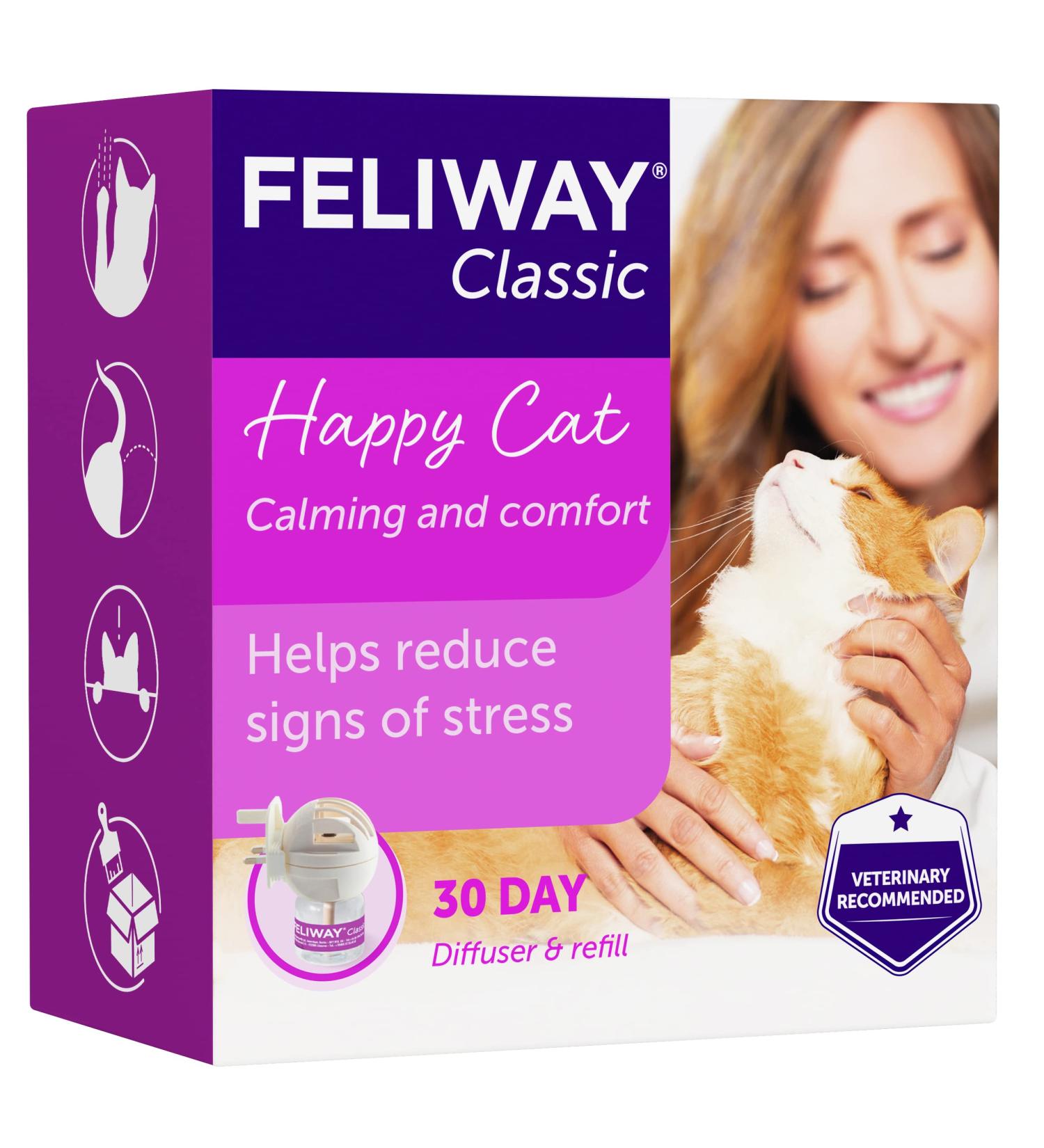 FELIWAY Classic 30 day starter kit. Diffuser and Refill. Comforts cats and helps solve helps solve behavioural issues and stress/anxiety in the home - 48ml White