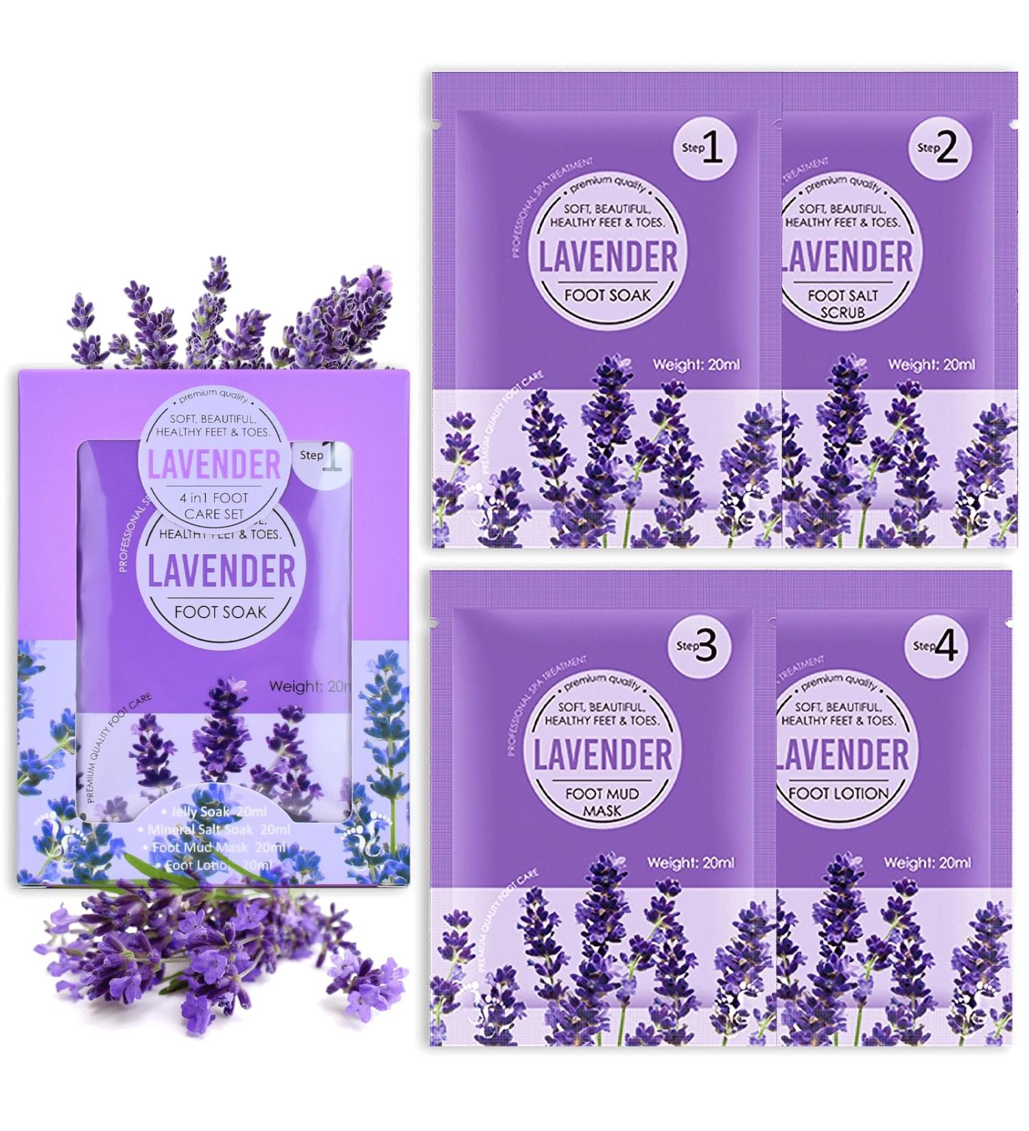 Foot Soak for Foot Spa Lavender 4PCs Foot Pack with Foot Soak Foot Scrub Foot Mask Foot Lotion Foot Care Jelly Pedicure Packs Foot Spa Soak for Dry Hard Rough skin Eliminate Fatigue (Lavender) - Buy Online on GoSupps.com