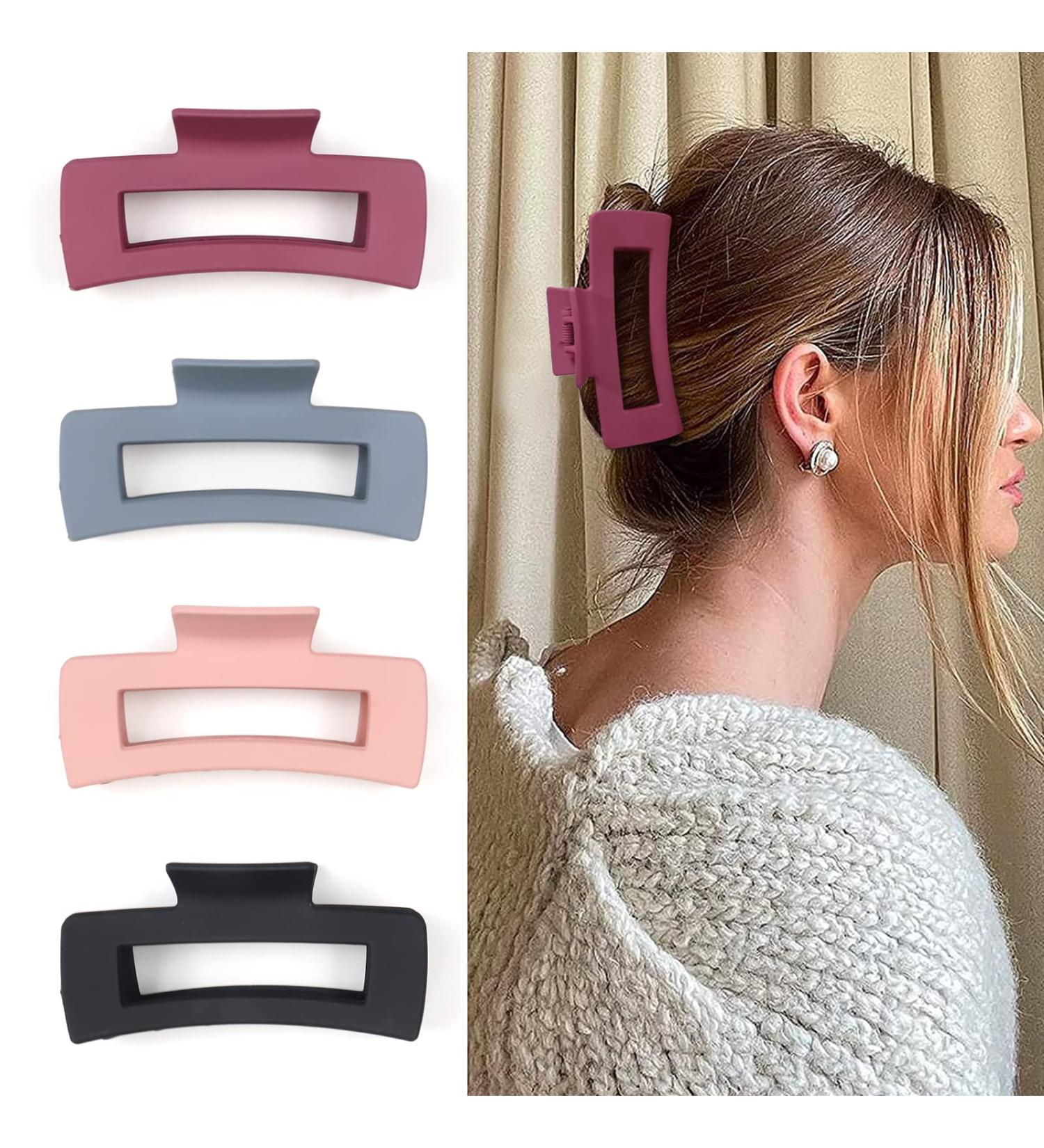 Kavya 4-Piece Large Non-Slip Hair Clips for Women | Plastic Angular Leopard Pattern Clips for Long Thick Hair - C Blue - Buy Online on GoSupps.com
