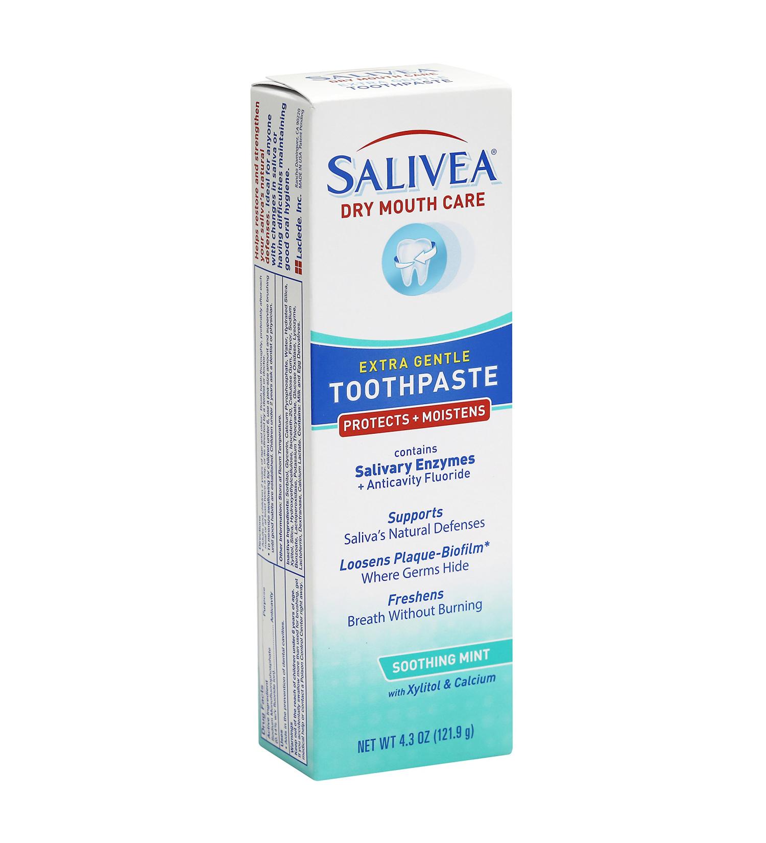 SALIVEA Dry Mouth Toothpaste - Soothing Mint with Natural Enzymes | Paraben-Free Gentle Care for Dry Mouth | 4.3 oz Tube - Buy Online on GoSupps.com