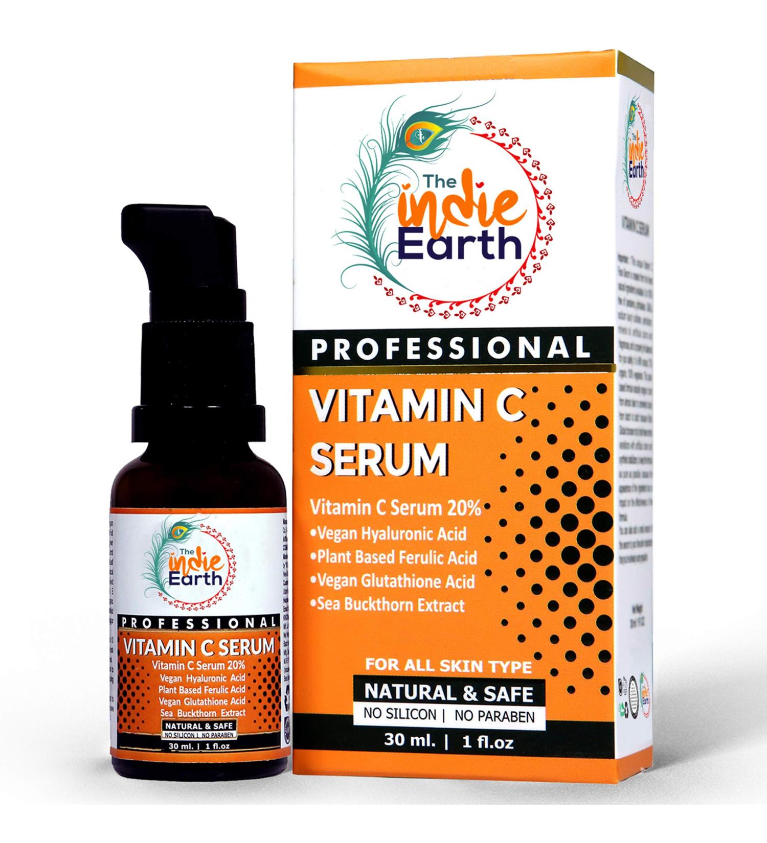 The Indie Earth Vitamin C Face Serum with Turmeric & more than 15 natural ingredients Best Vitamin C Face Serum from India Vitamin C Serum