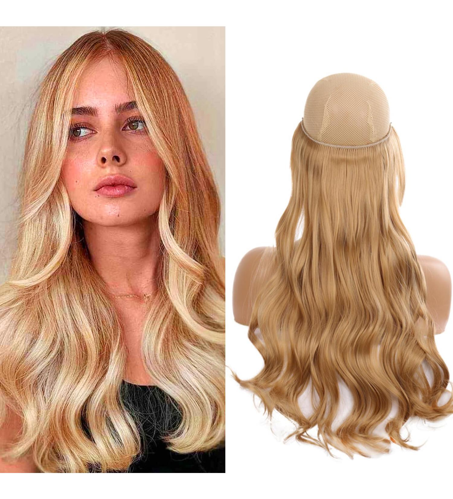 55 cm Secrets Hair Extensions Invisible Hair Extensions Long Wavy Ash Blonde Hair Extensions Invisible Secret Hair Extension Synthetic Hair Invisible Hairpieces for Women (Gold)