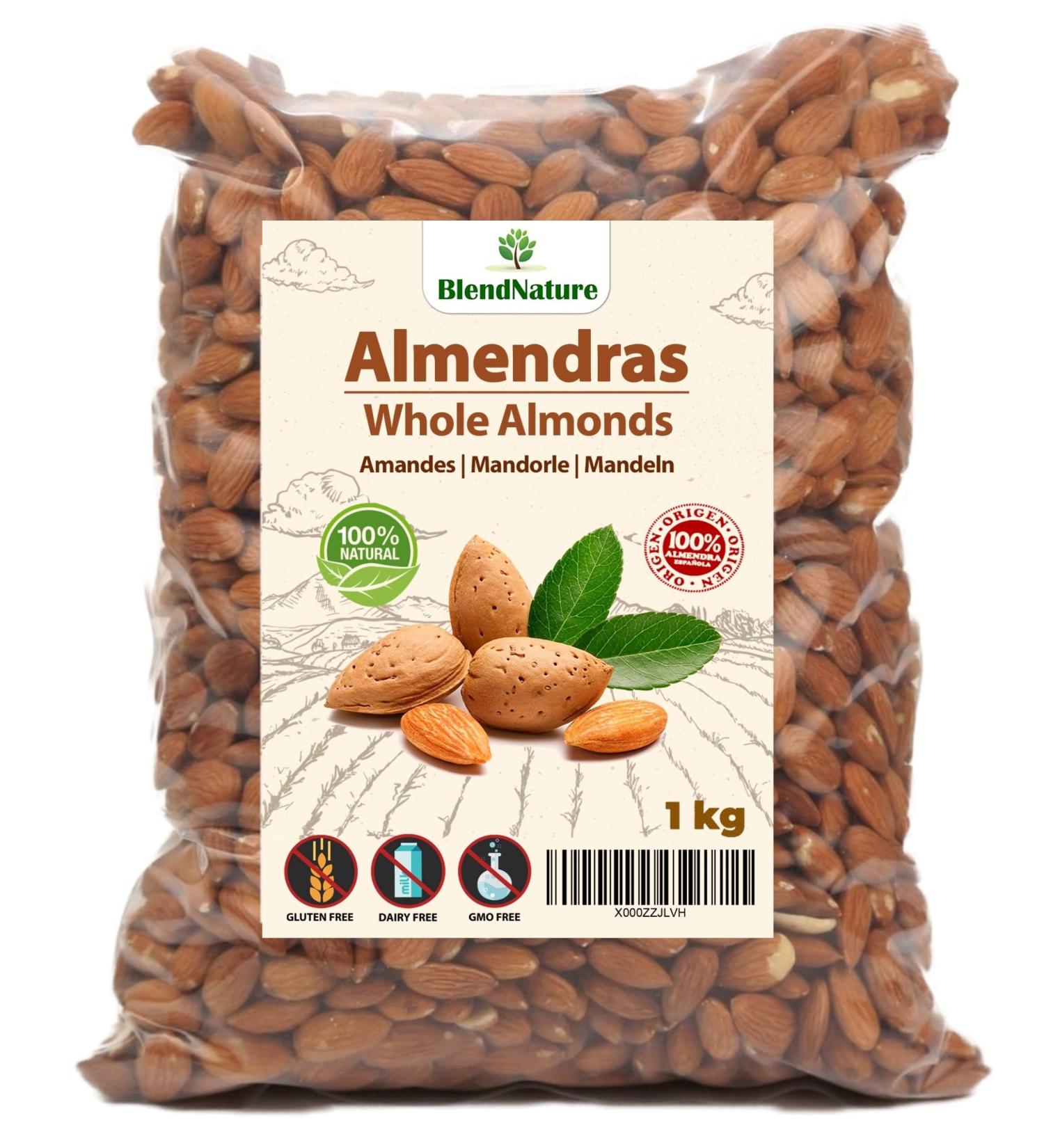 Almonds 1kg Raw Peeled - Salt Free with Skin - 100% Natural and Whole - Of Mediterranean Origin More Tasty - Qual - Buy Online on GoSupps.com