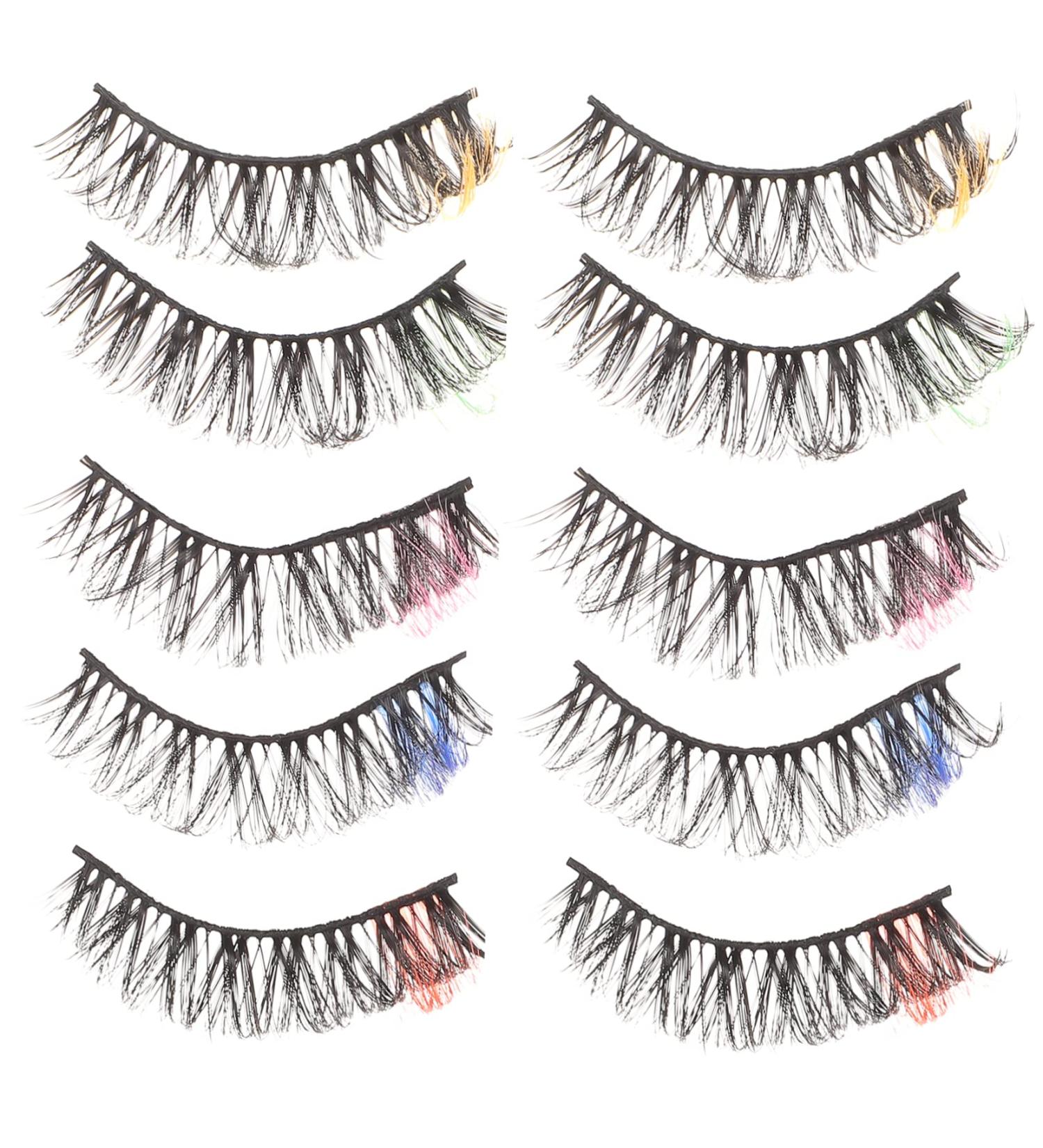 VINTORKY 10 Pairs Color five pairs of eyelashes fake eyelases false eyelashes red eyelashes extensions fluffy eye lashes wispy colored eyelashes fluffy colored cosplay Imitation set - Buy Online on GoSupps.com