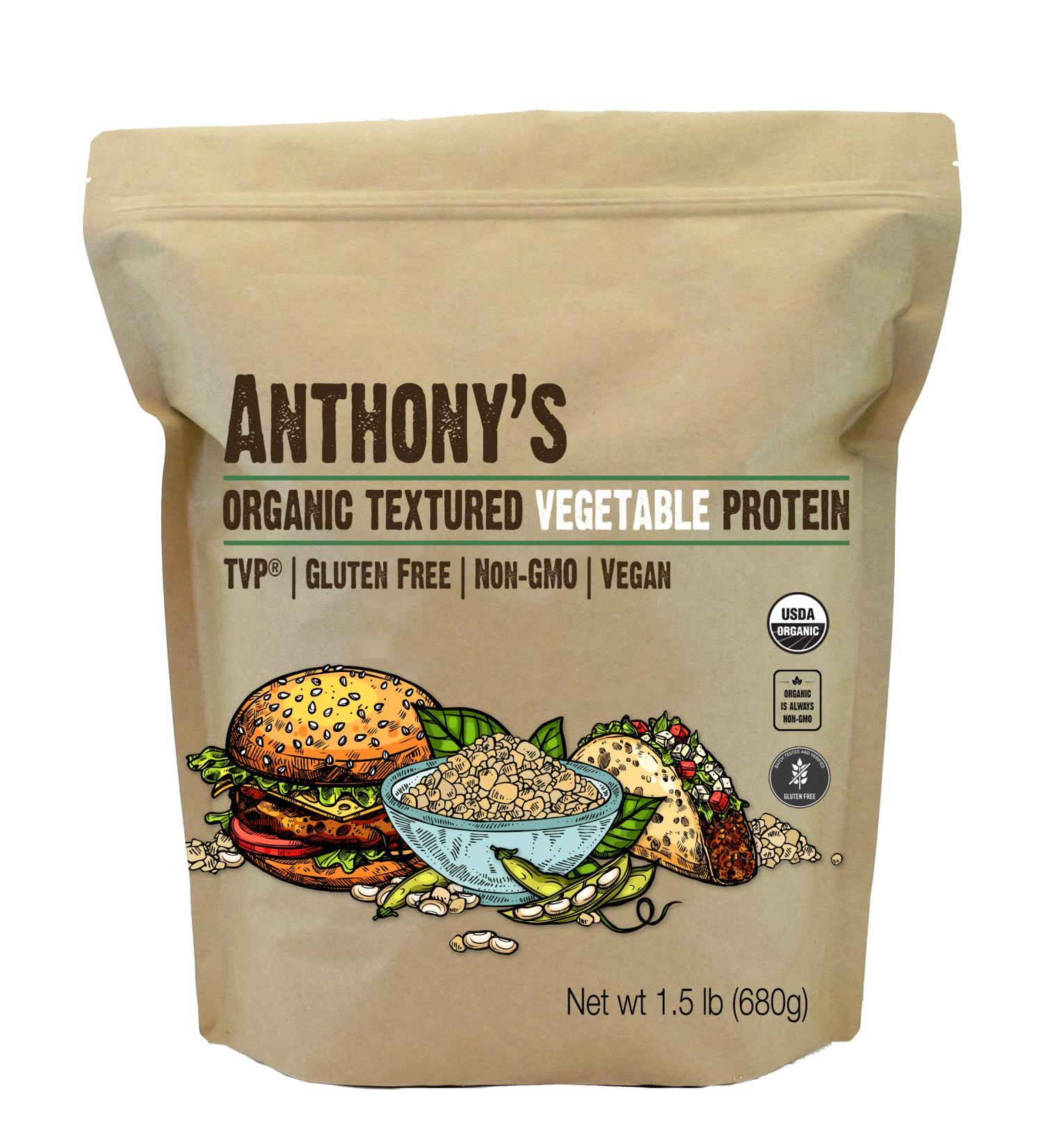 Anthony's Organic Textured Vegetable Protein (TVP) - 1.5 lb Gluten-Free Vegan, Made in USA - Buy Online on GoSupps.com