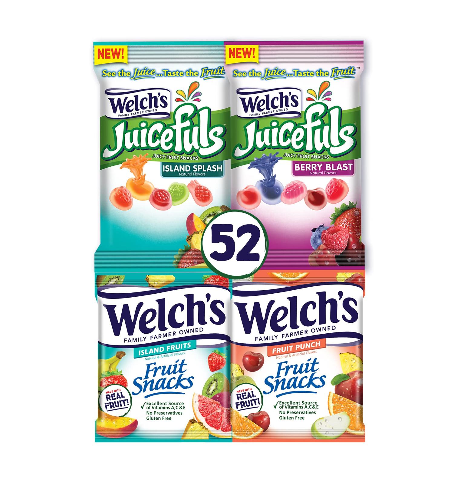 Welch's Fruit Snacks Combo Variety Pack - Juicefuls Berry Blast & Island Splash, Gushers, Island Fruits & Fruit Punch - Pack of 52 Individual Single Serve Bags - 0.9 and 1 oz Sizes - Buy Online on GoSupps.com