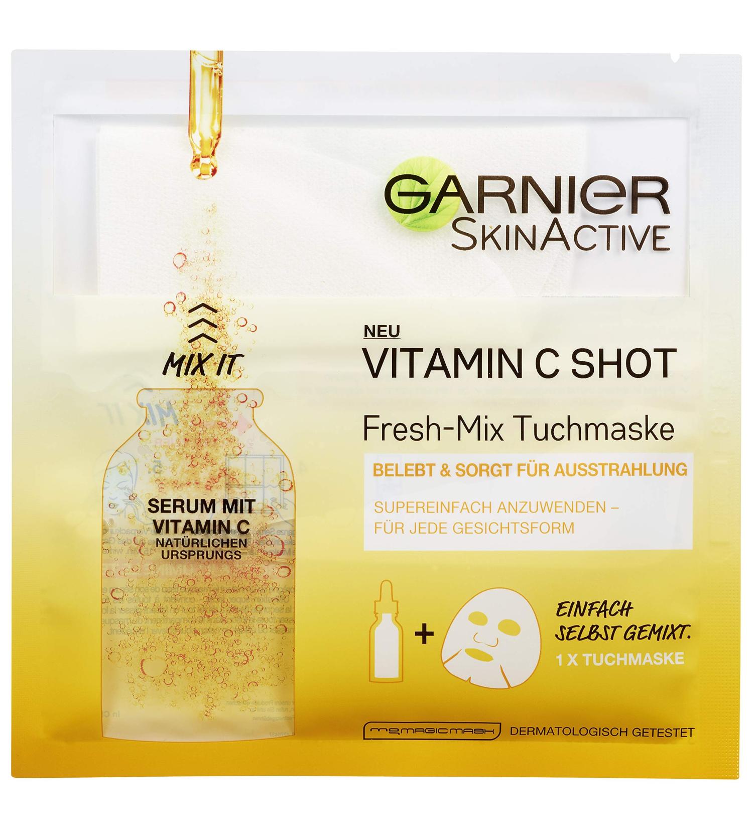 Garnier sheet mask Vitamin C Shot revitalizes the skin provides more radiance SkinActive pack of 3 (3 x 33 g)