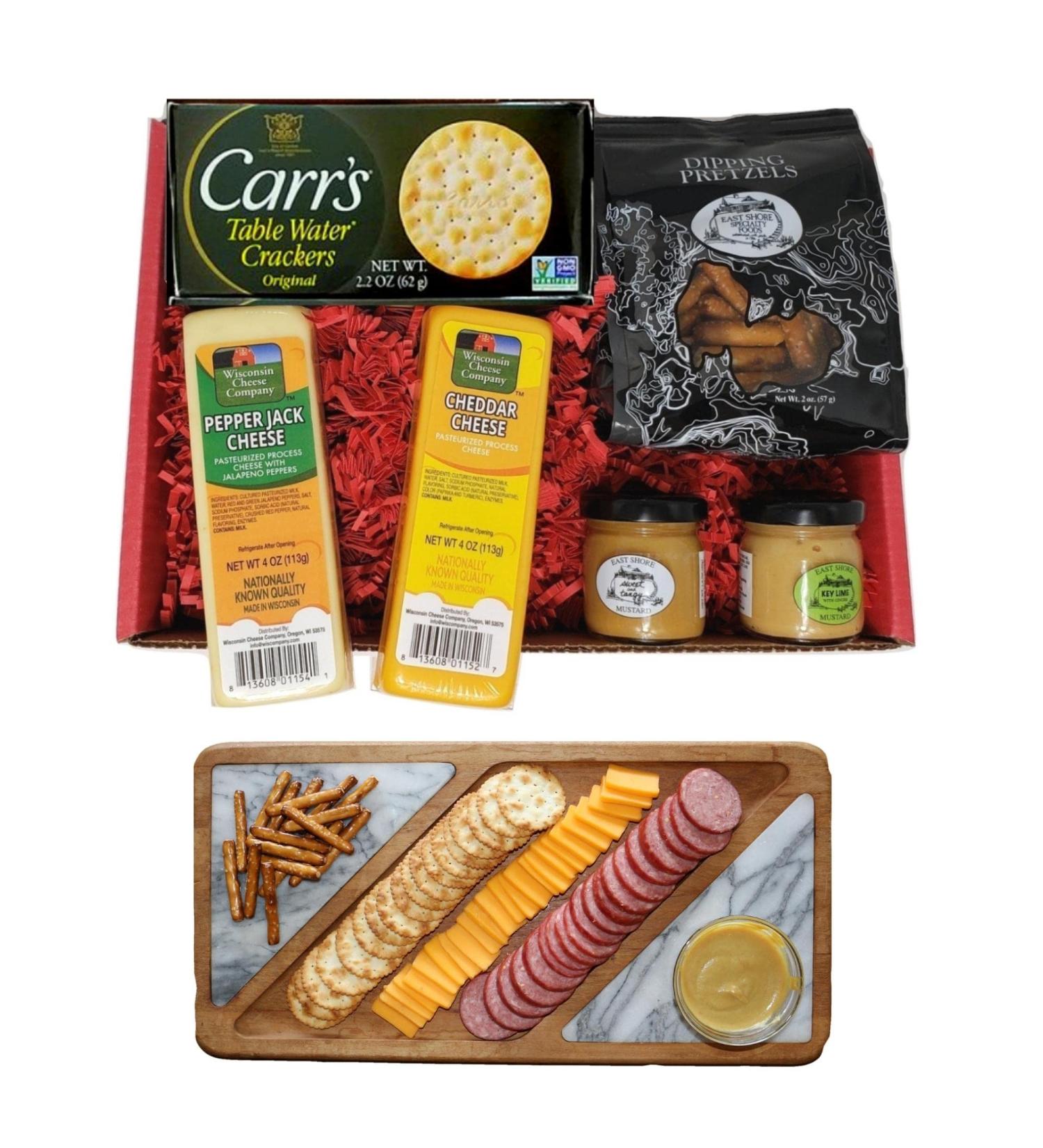Wisconsin Cheese Company Specialty Gourmet Gift Basket - Cheddar, Pepper Jack, Crackers, Pretzels, Mustard - Buy Online on GoSupps.com