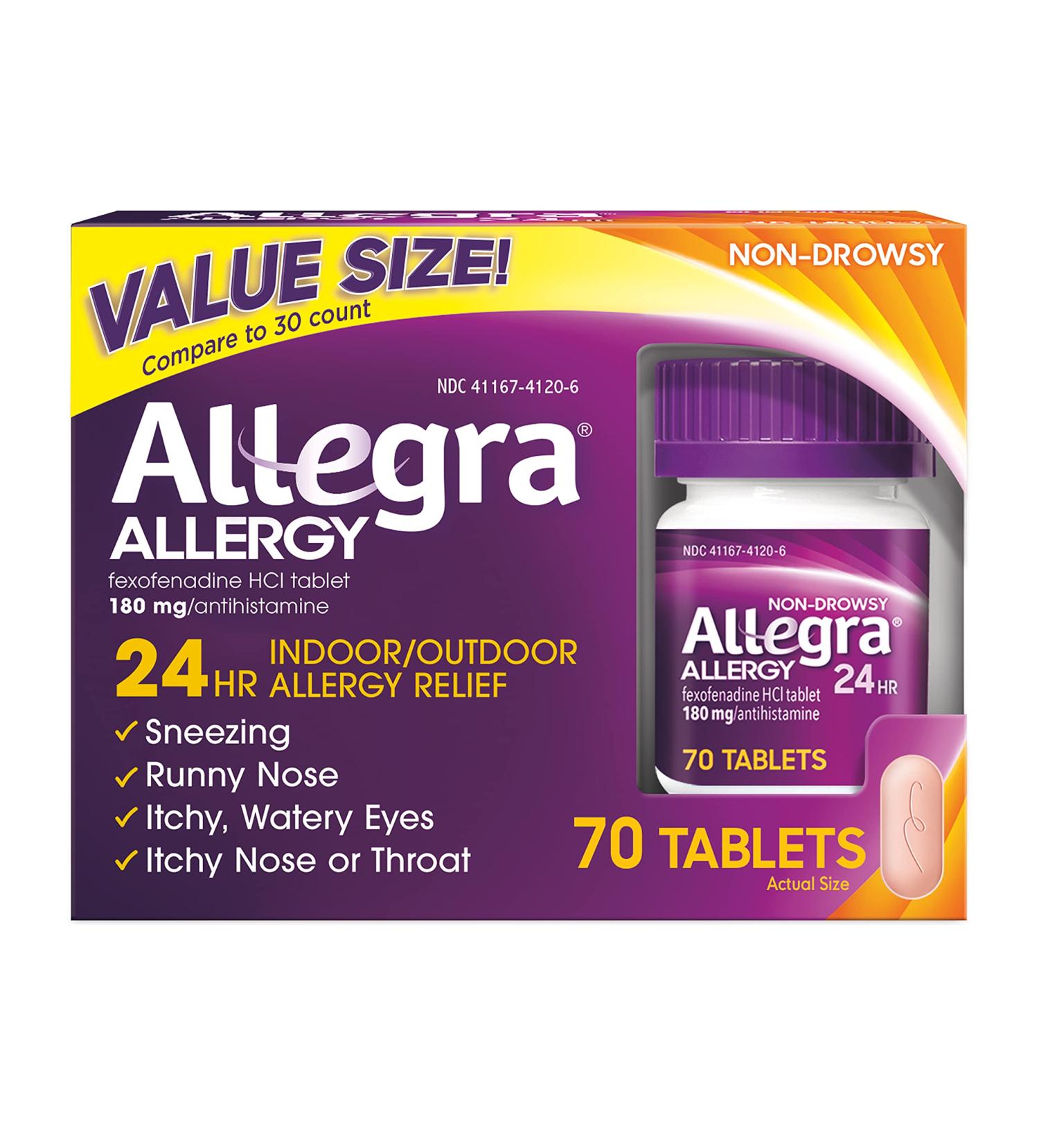 Allegra Adult Non-Drowsy Antihistamine Tablets 70 Count - 24-Hour Allergy Relief (180mg) - Buy Online on GoSupps.com