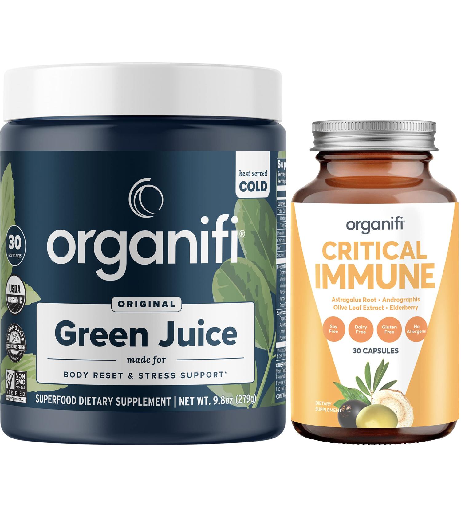 Organifi Green Juice Superfood Powder & Critical Immune Bundle - 30 Servings - Vitamin C Detox Cleanse & Immunity Support - Gluten Free Vegan - Buy Online on GoSupps.com
