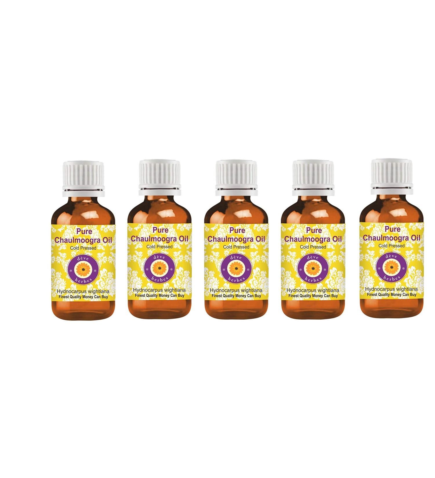 Pure Chaulmoogra Oil (Hydnocarpus wightiana) - 100% Natural Therapeutic Grade Cold Pressed - Pack of 5 (100ml each) - Global Shipping - Buy Online on GoSupps.com